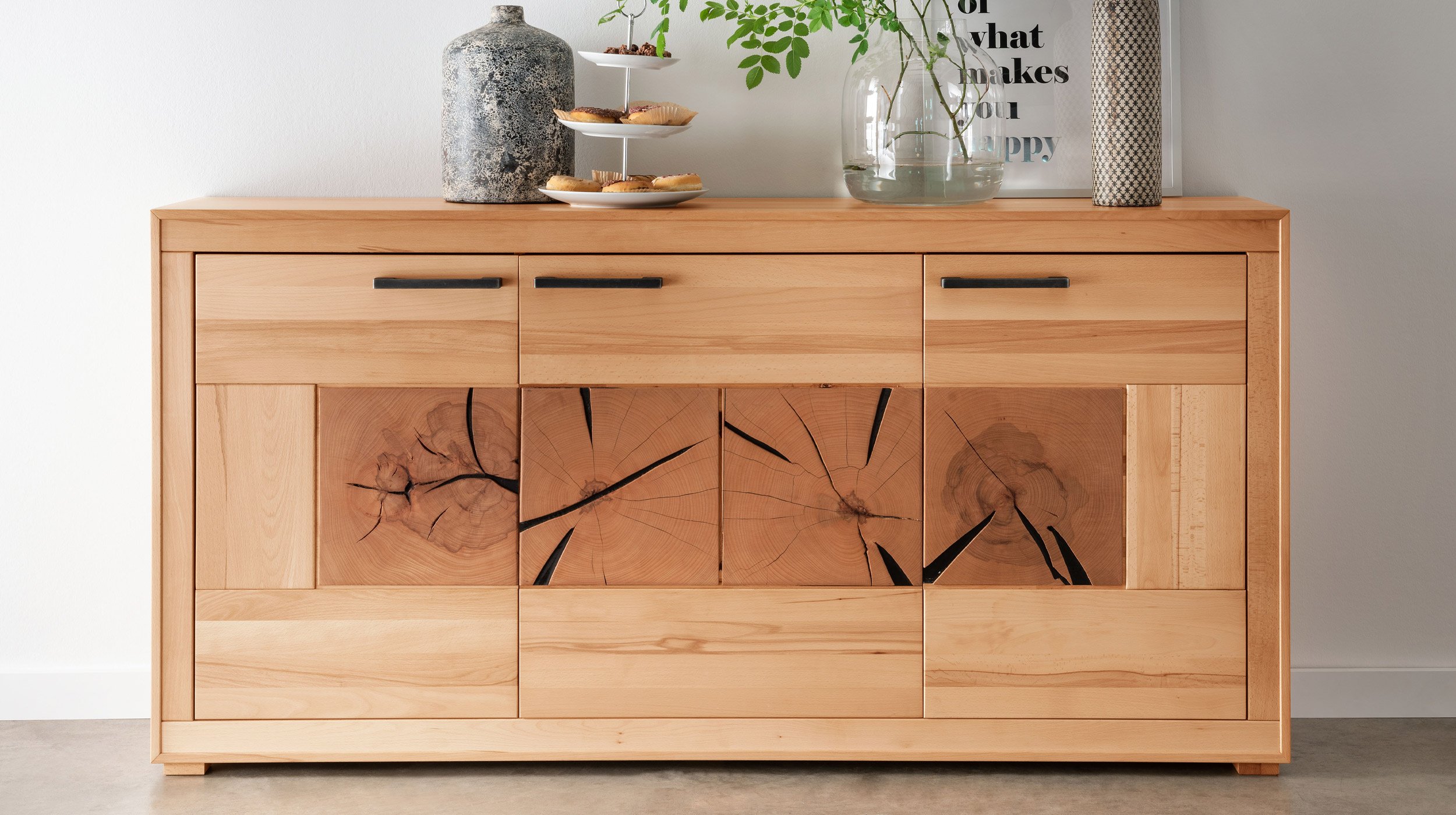 Sideboard mit 3 Türen Kernbuche massiv - 171 cm - LUIS