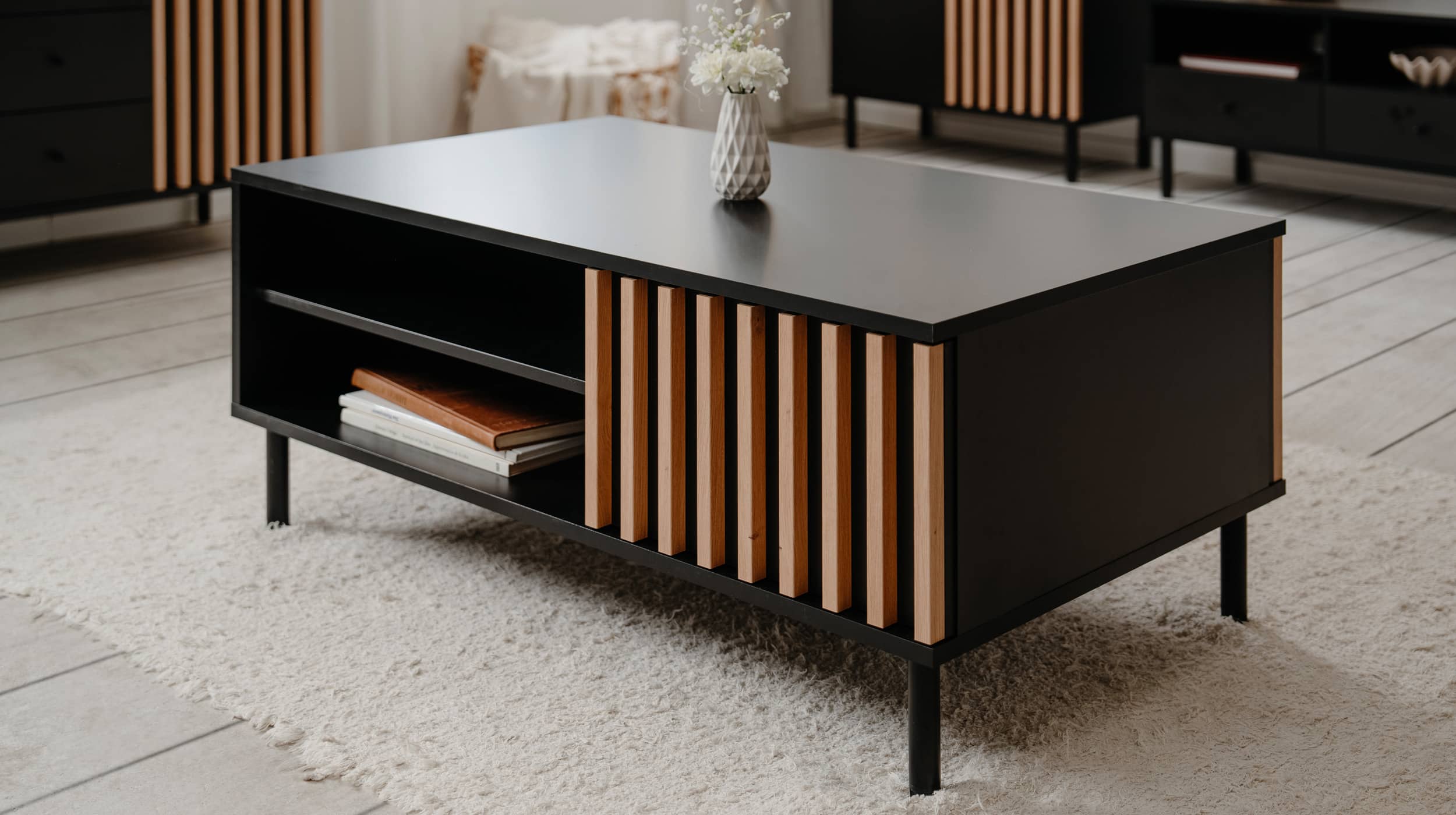 Couchtisch schwarz Artisan Eiche 110 x 67 cm - MONZA