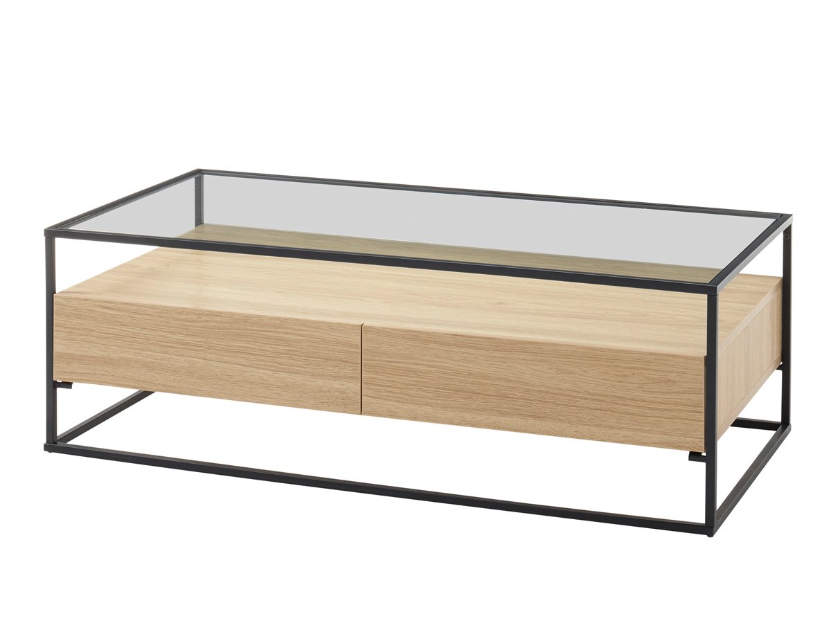Couchtisch Eiche Glasplatte Gestell schwarz - 120 cm - EVORA Couchtisch Eiche Glasplatte Gestell schwarz - 120 cm - EVORA