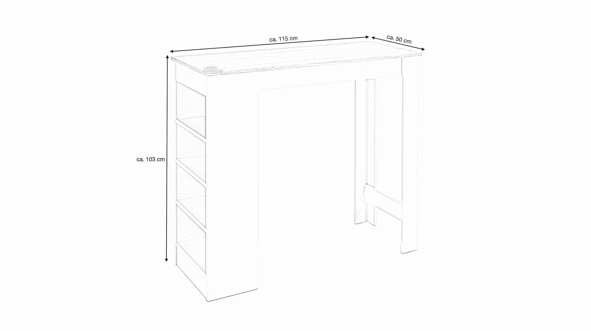 Bartisch Artisan Eiche - weiß 115 x 50 cm rechteckig - MOJITO