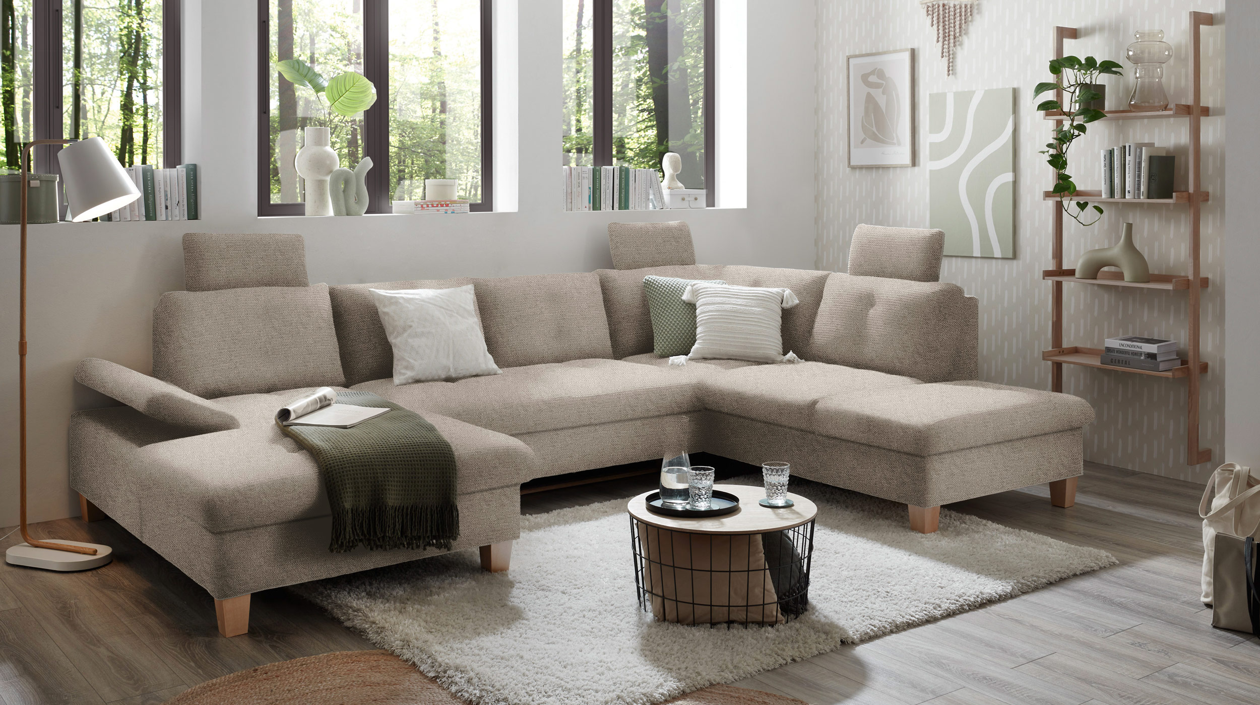 Wohnlandschaft Schlaffunktion grau - 324 cm - Bettkasten - ASCOT