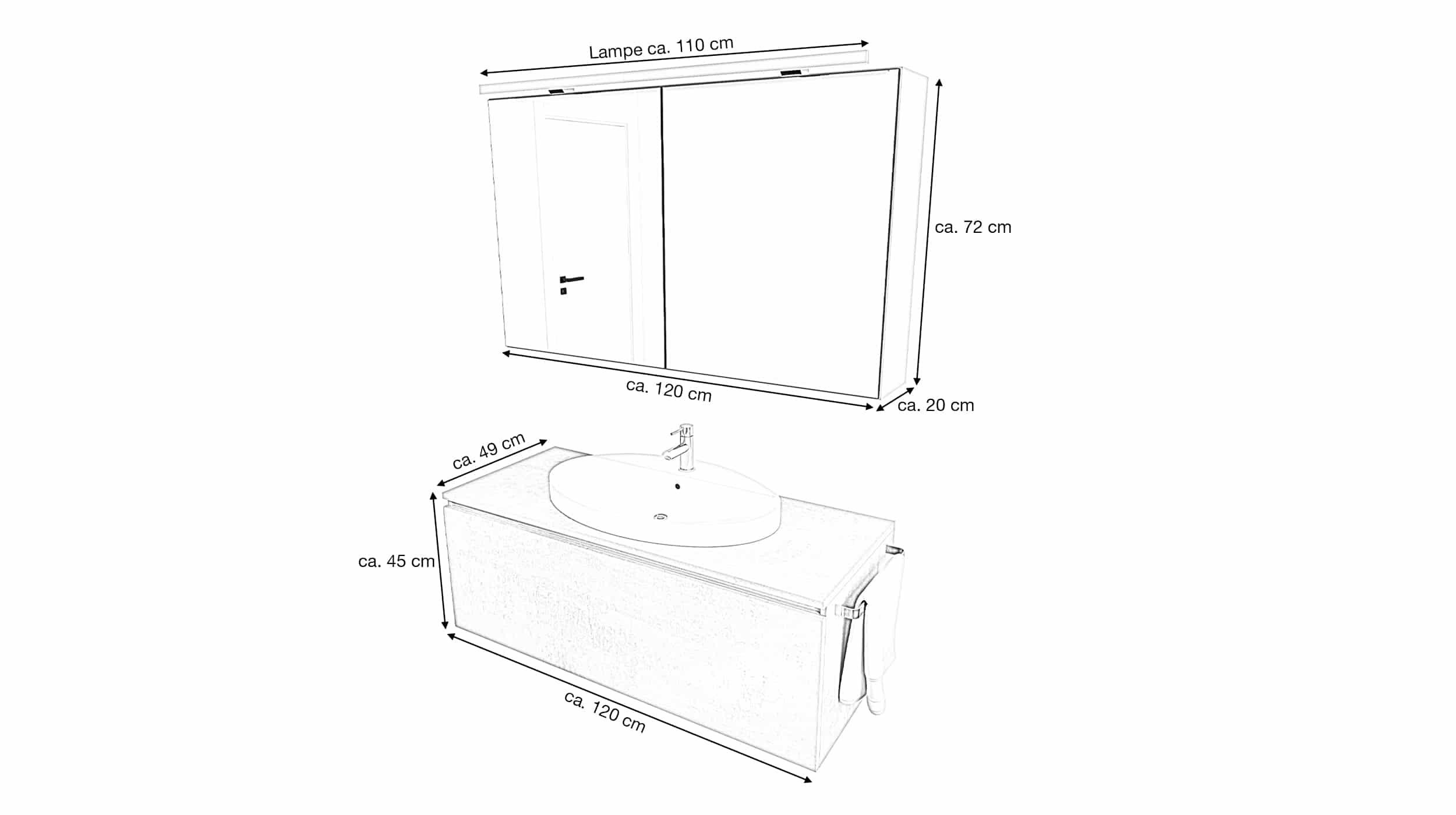 Nobilia Badmöbelset grau - 2-tlg - Waschplatz 120 cm - ROMAO