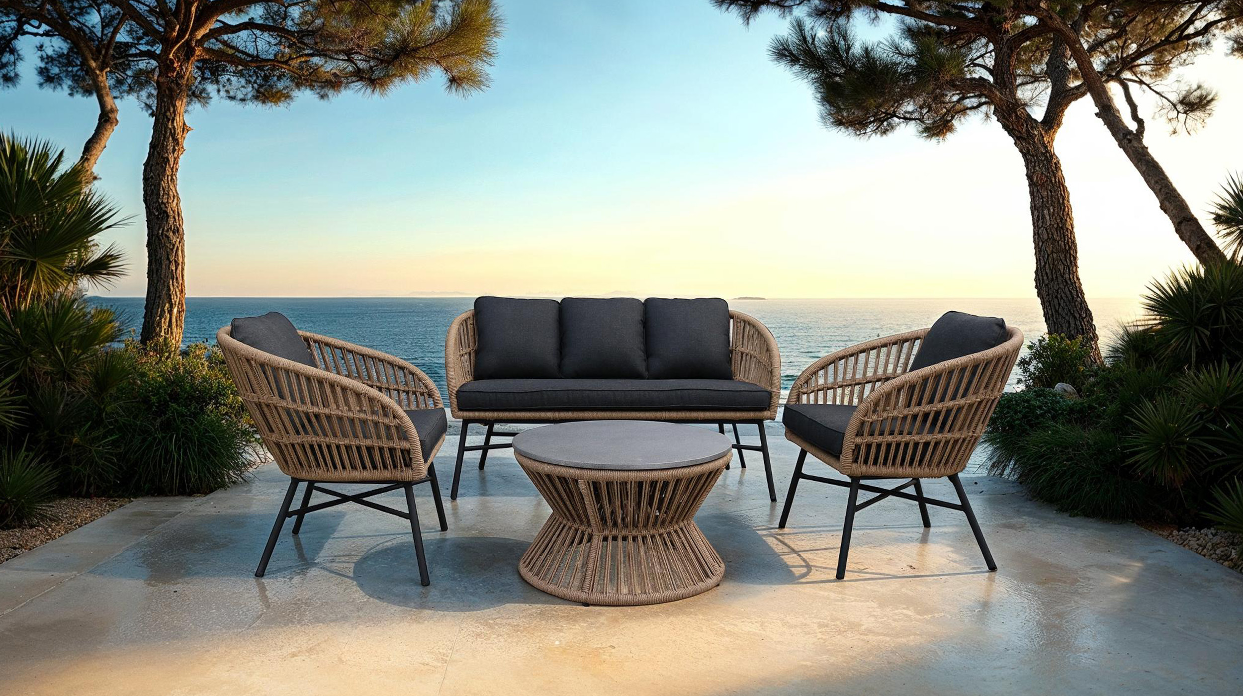 Gartenmöbel Set 4-teilig Tisch 70 x 40 cm - LUNO Ropegeflecht Gartenmöbel Set 4-teilig Tisch 70 x 40 cm - LUNO
