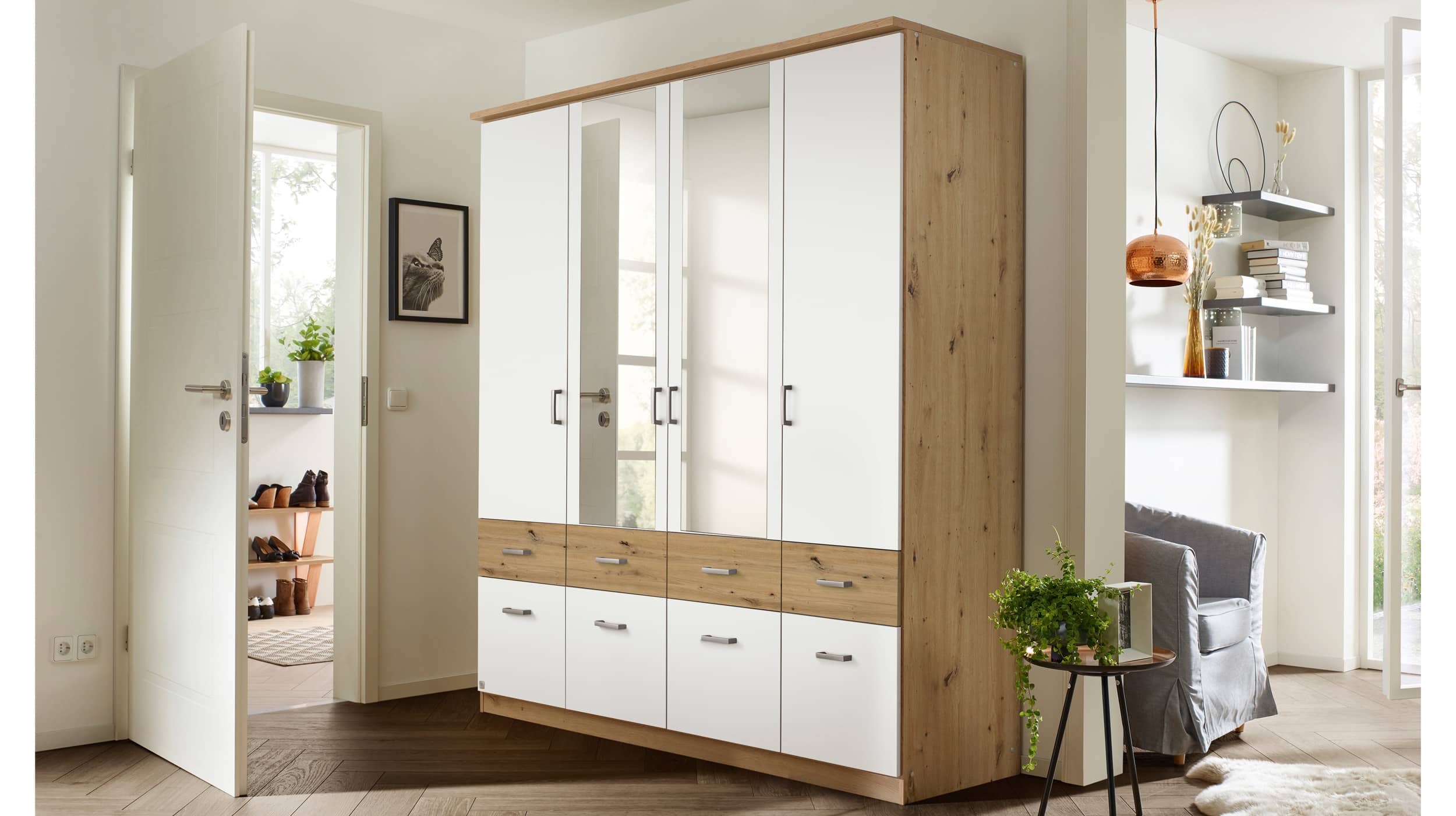 Kleiderschrank mit Spiegel 181 cm weiß - BREMEN-EXTRA