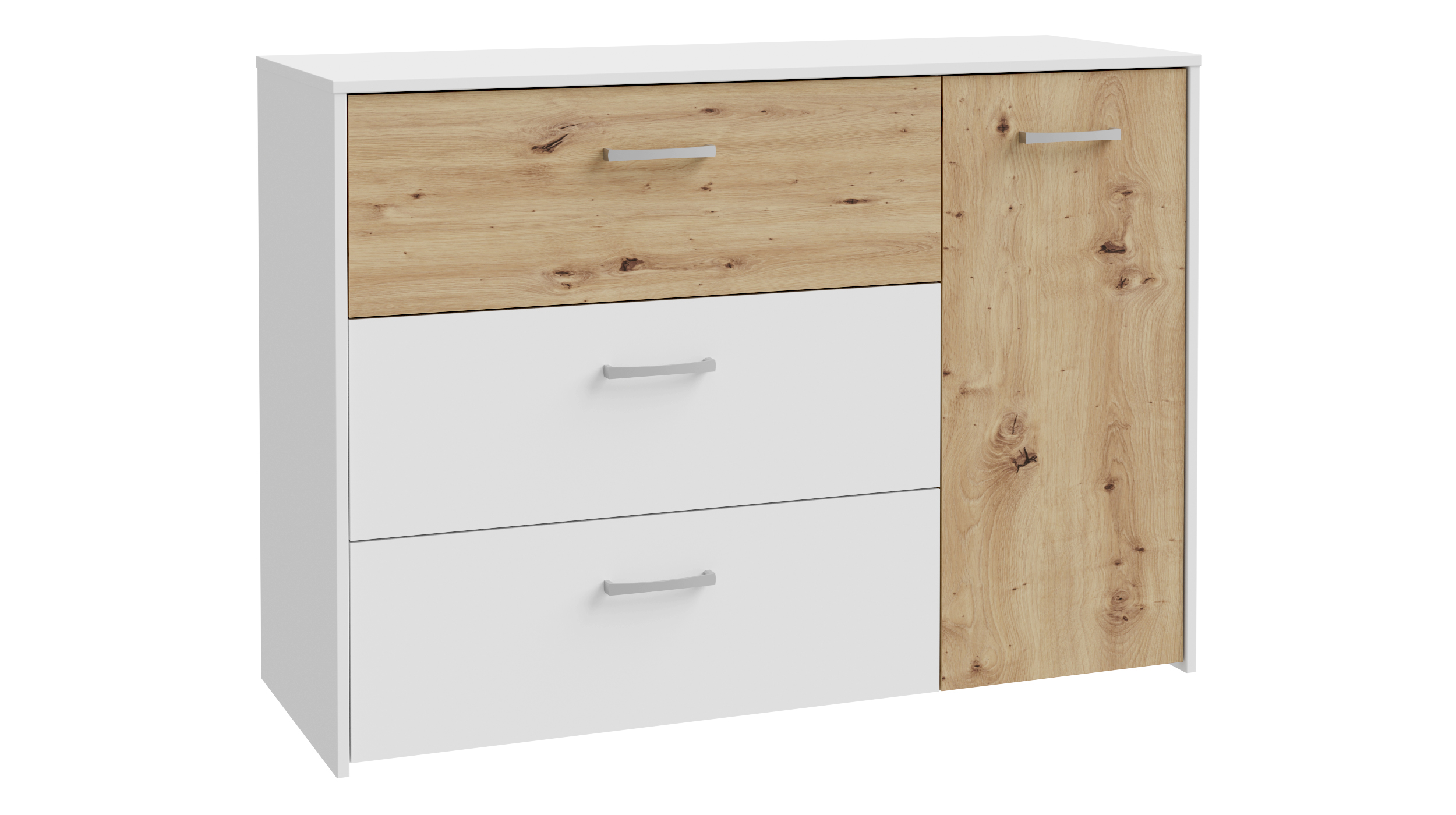Kommode mit 3 Schubladen weiß - Eiche 113 cm - CULGOA Kommode mit 3 Schubladen weiß - Eiche 113 cm - CULGOA