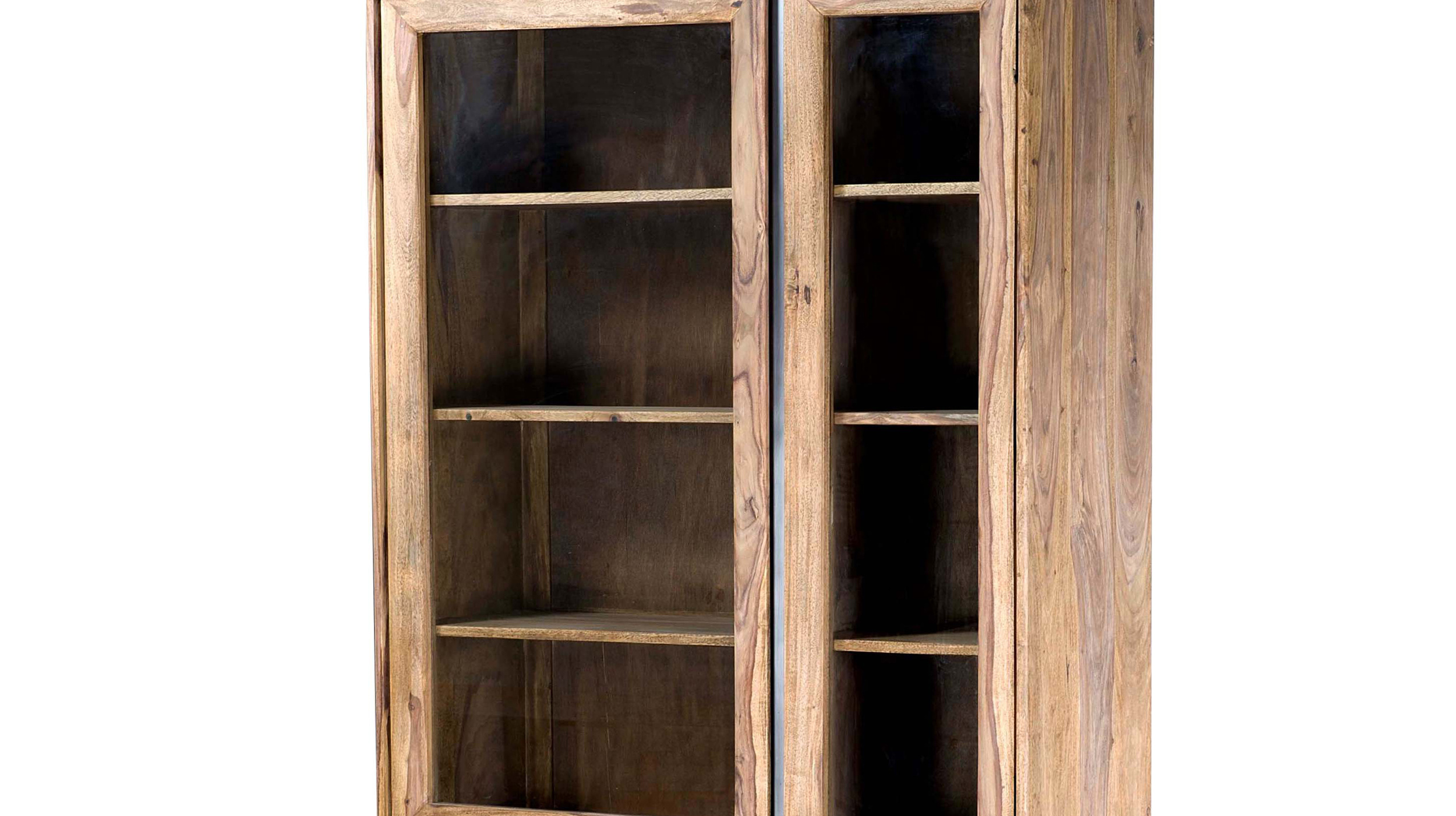 Vitrine mit 2 Glastüren Sheesham massiv gebeizt 205 cm - SENSO