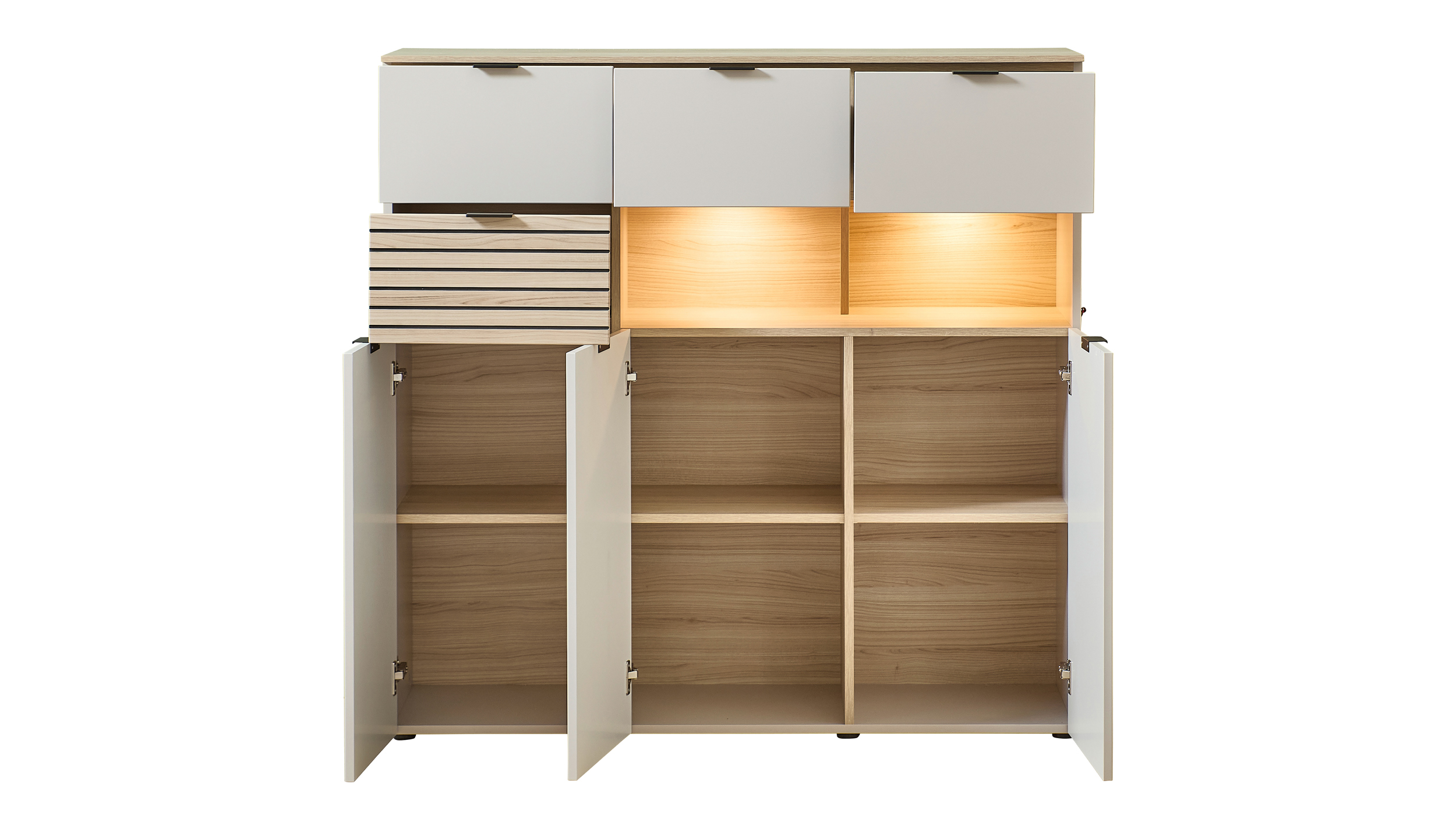 Highboard mit Beleuchtung beige - Riva Eiche 125 cm - INA