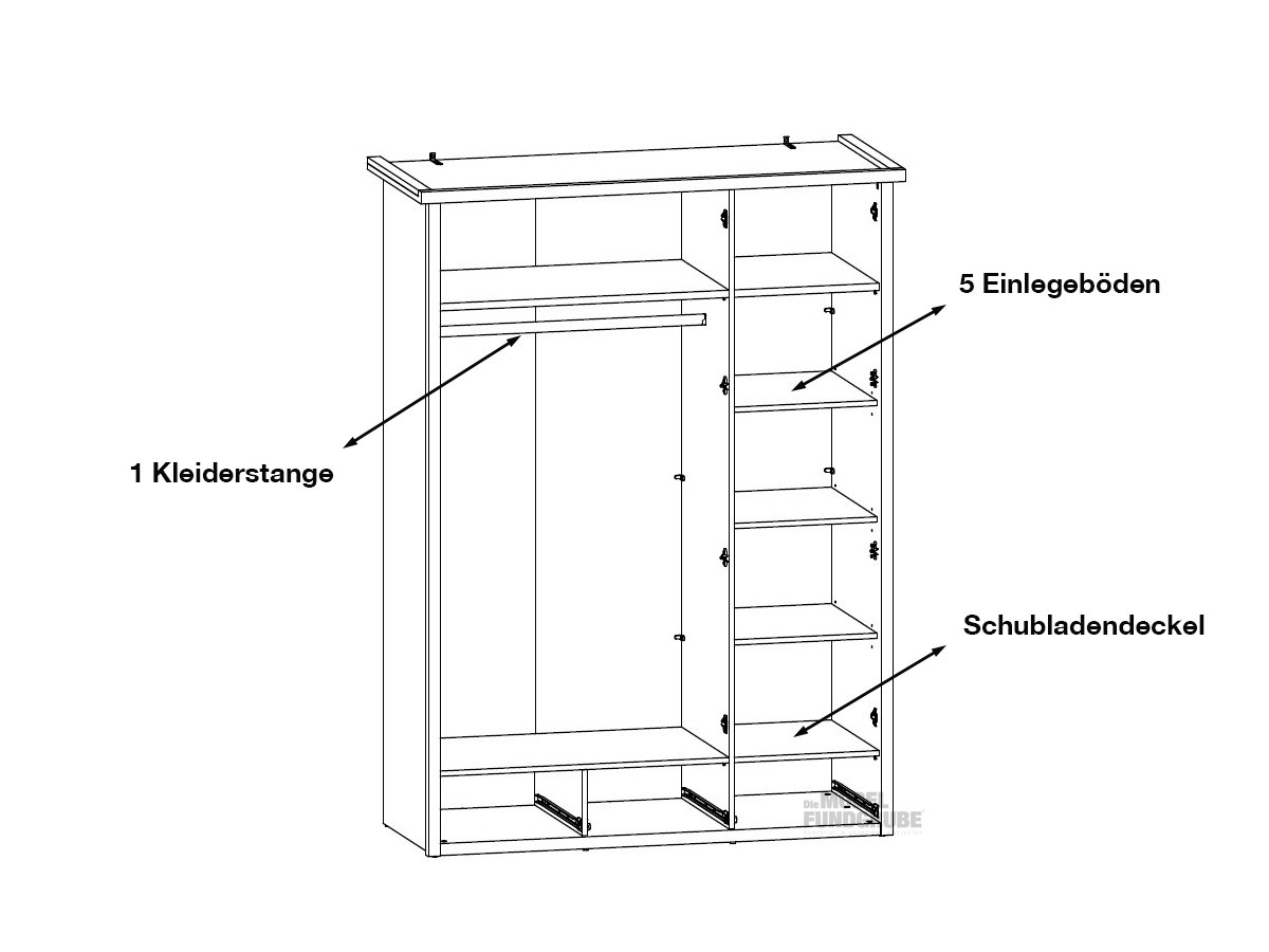 Kleiderschrank mit Spiegel - Pinie - Trüffel -  148 cm - LUCA