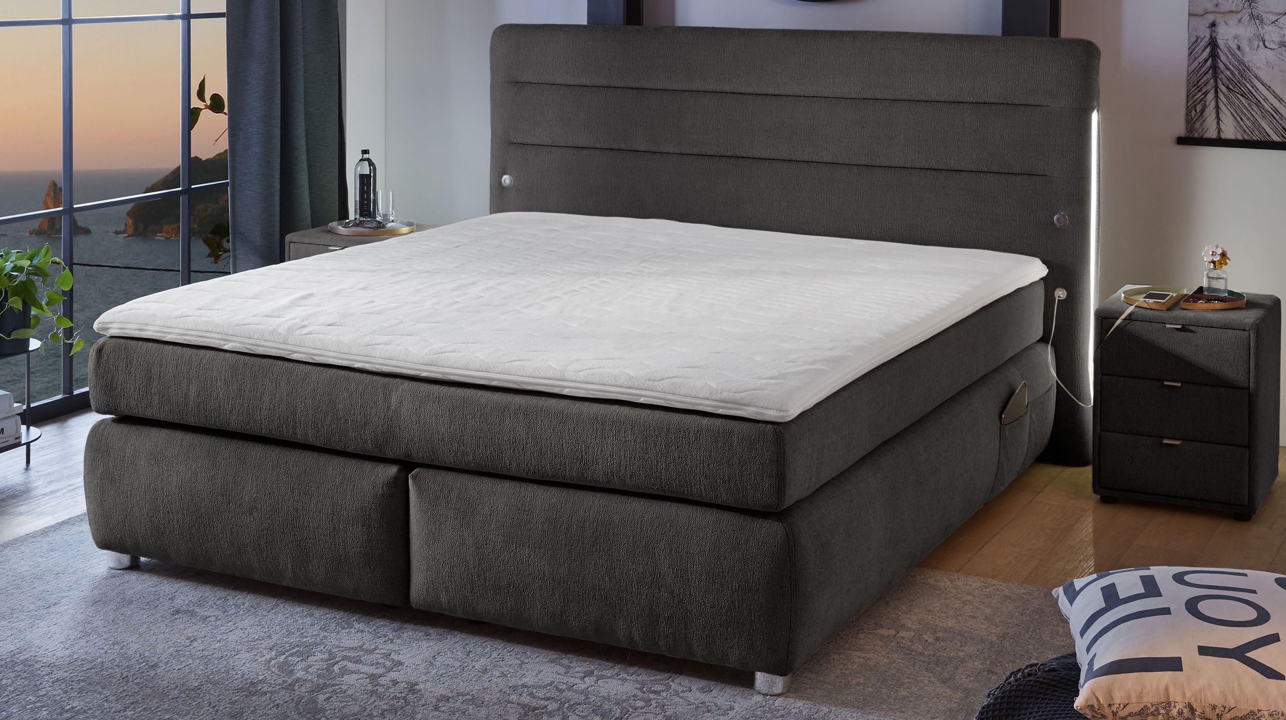 Boxspringbett 180 x 200 cm grau Chenille - LIVIA 