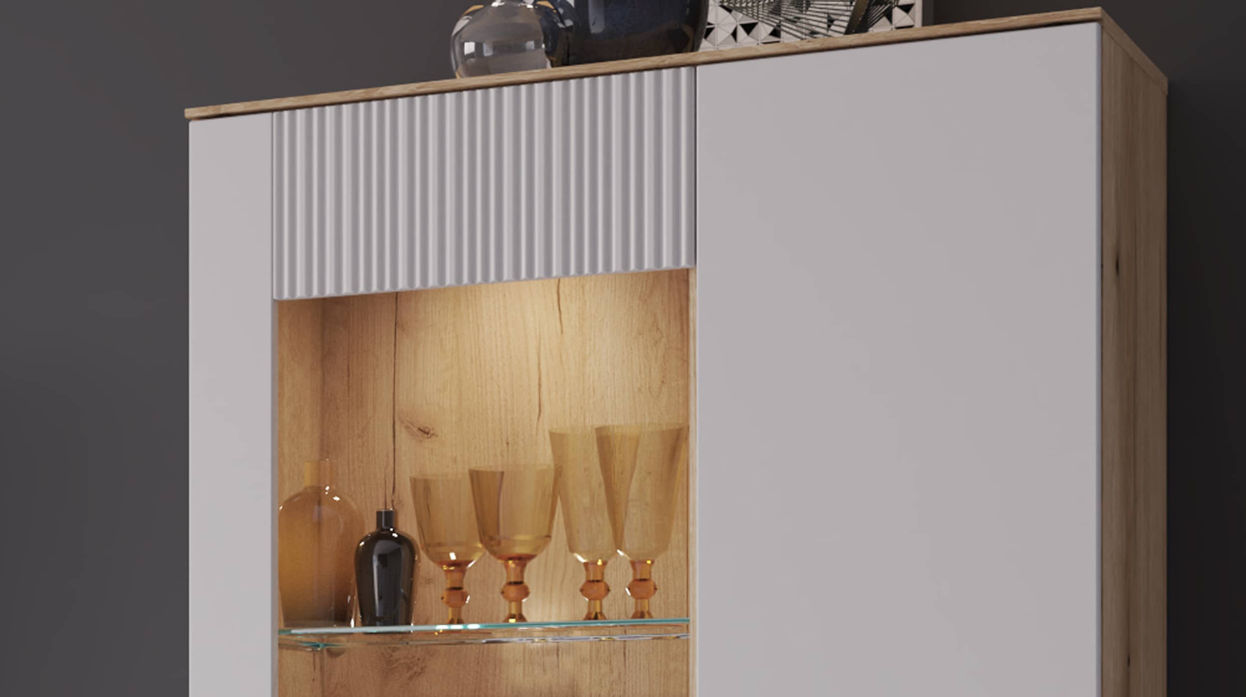 Vitrine mit Glastür grau - Coast Evoke Eiche 152 cm - MANILLA