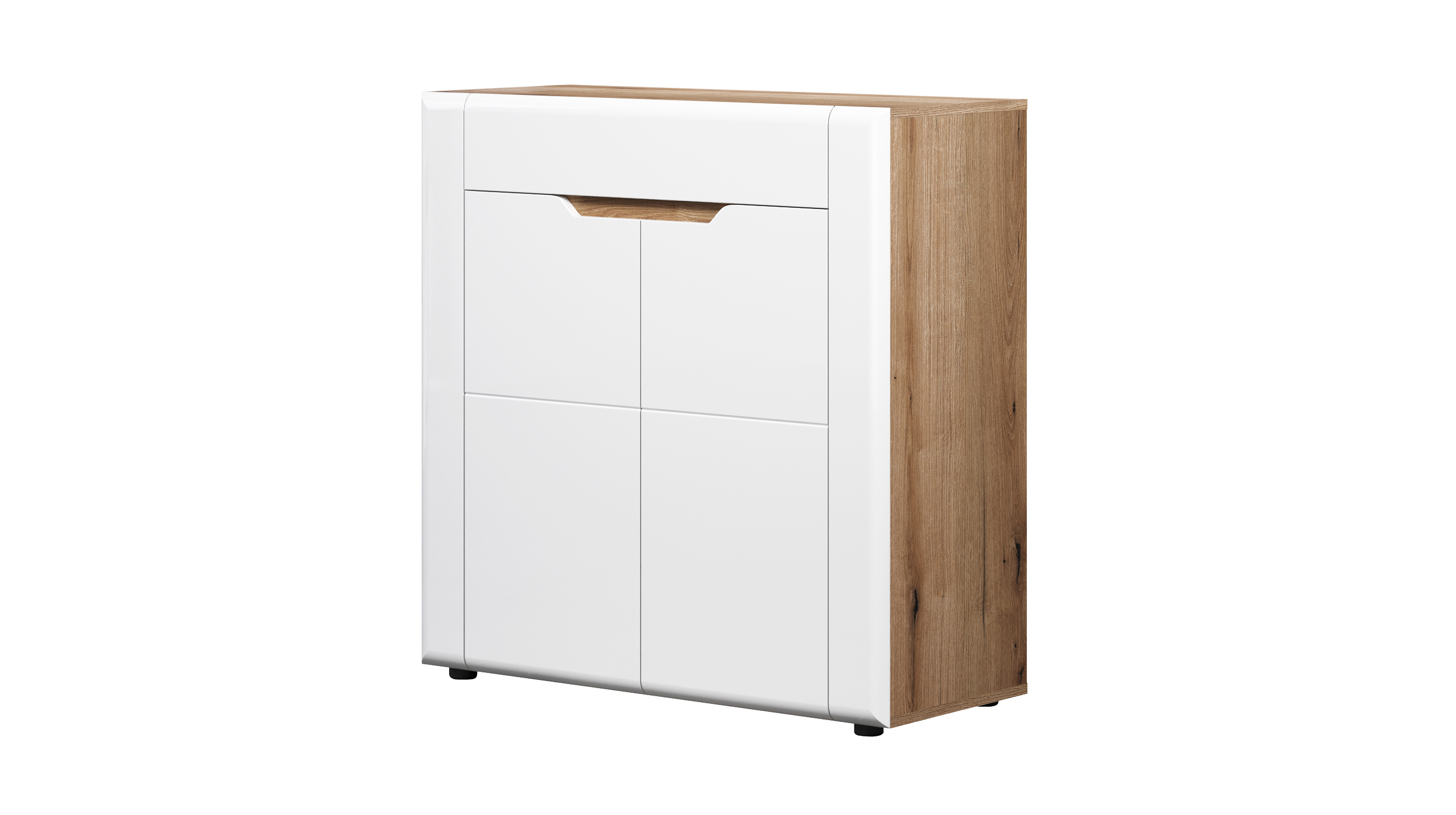 Schuhschrank weiß hochglanz - Eiche 91 cm - JARON Schuhschrank weiß hochglanz - Eiche 91 cm - JARON