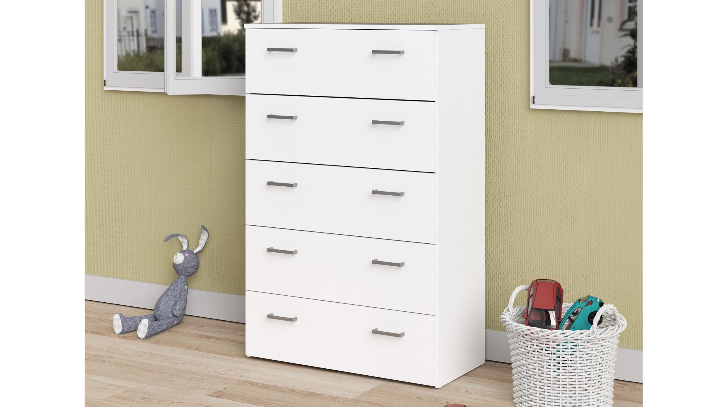Kommode mit 5 Schubladen weiss 74 x 115 cm - SPACE