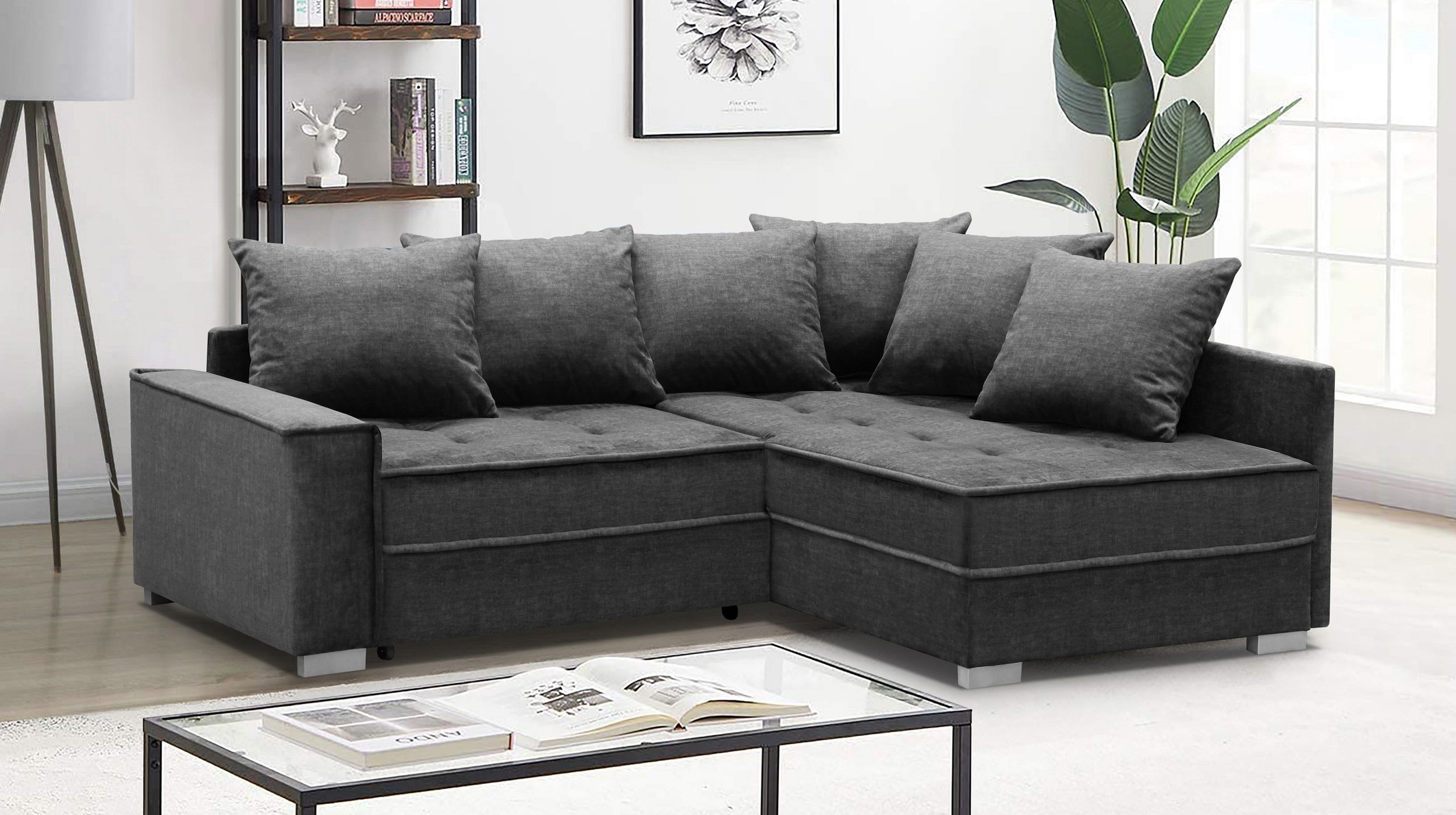 Ecksofa grau 230 cm Bettkasten und Schlaffunktion - EXPRESS