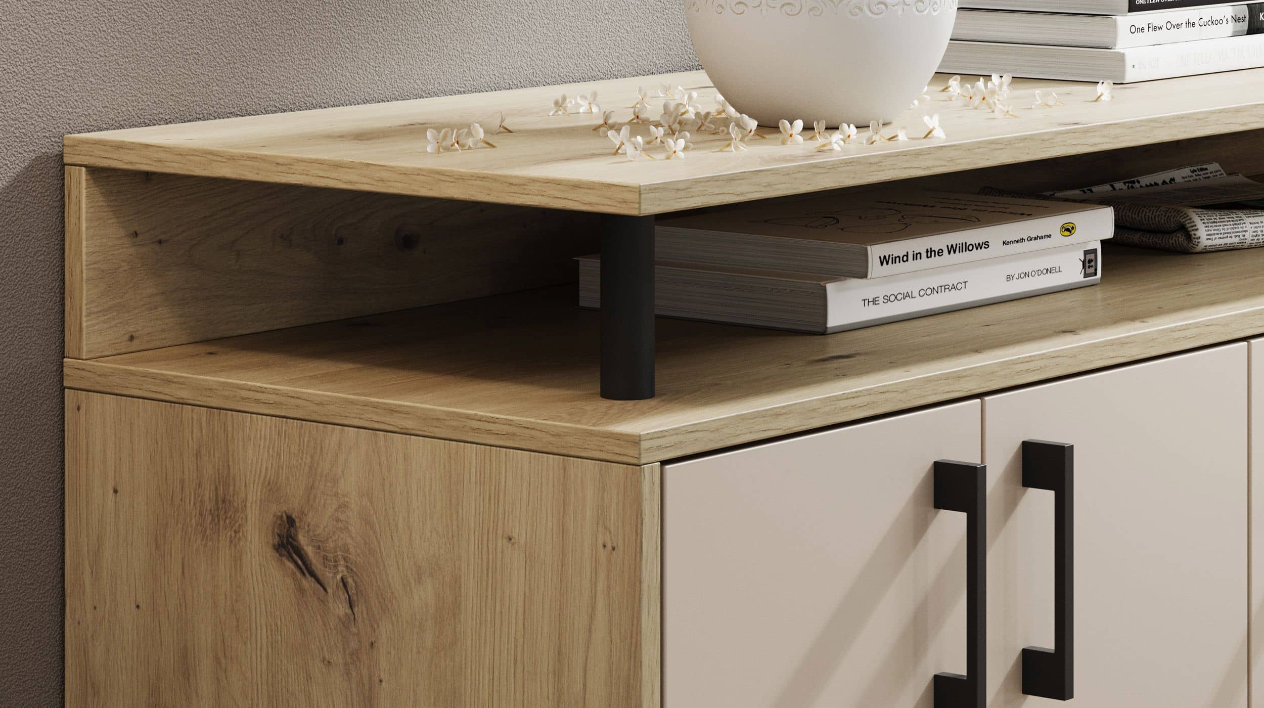 Highboard 4 Türen 3 Schubladen Artisan Eiche beige 139 cm - DRIFT