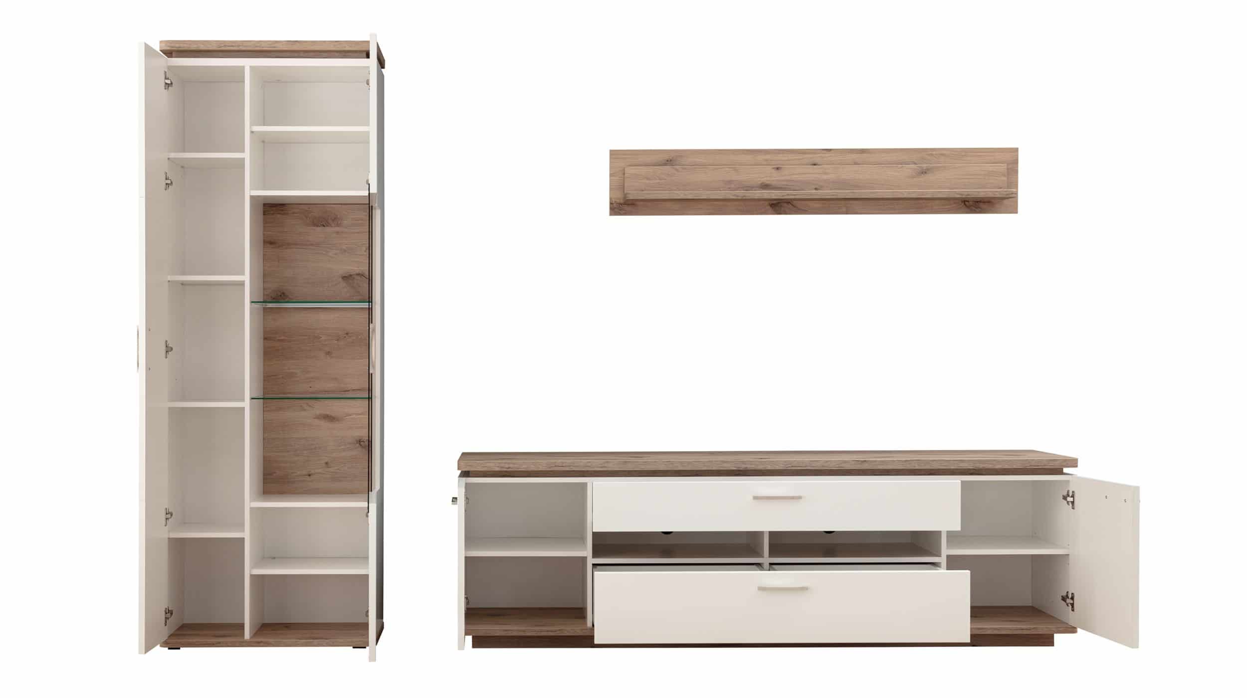 Wohnwand weiß - Viking Oak 295 cm LED-Beleuchtung - PALERMO