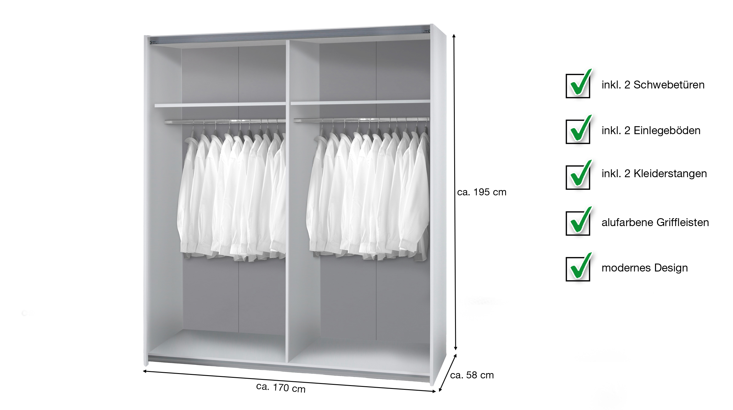 Schwebetürenschrank San Remo Eiche - weiß 170 cm - TIME