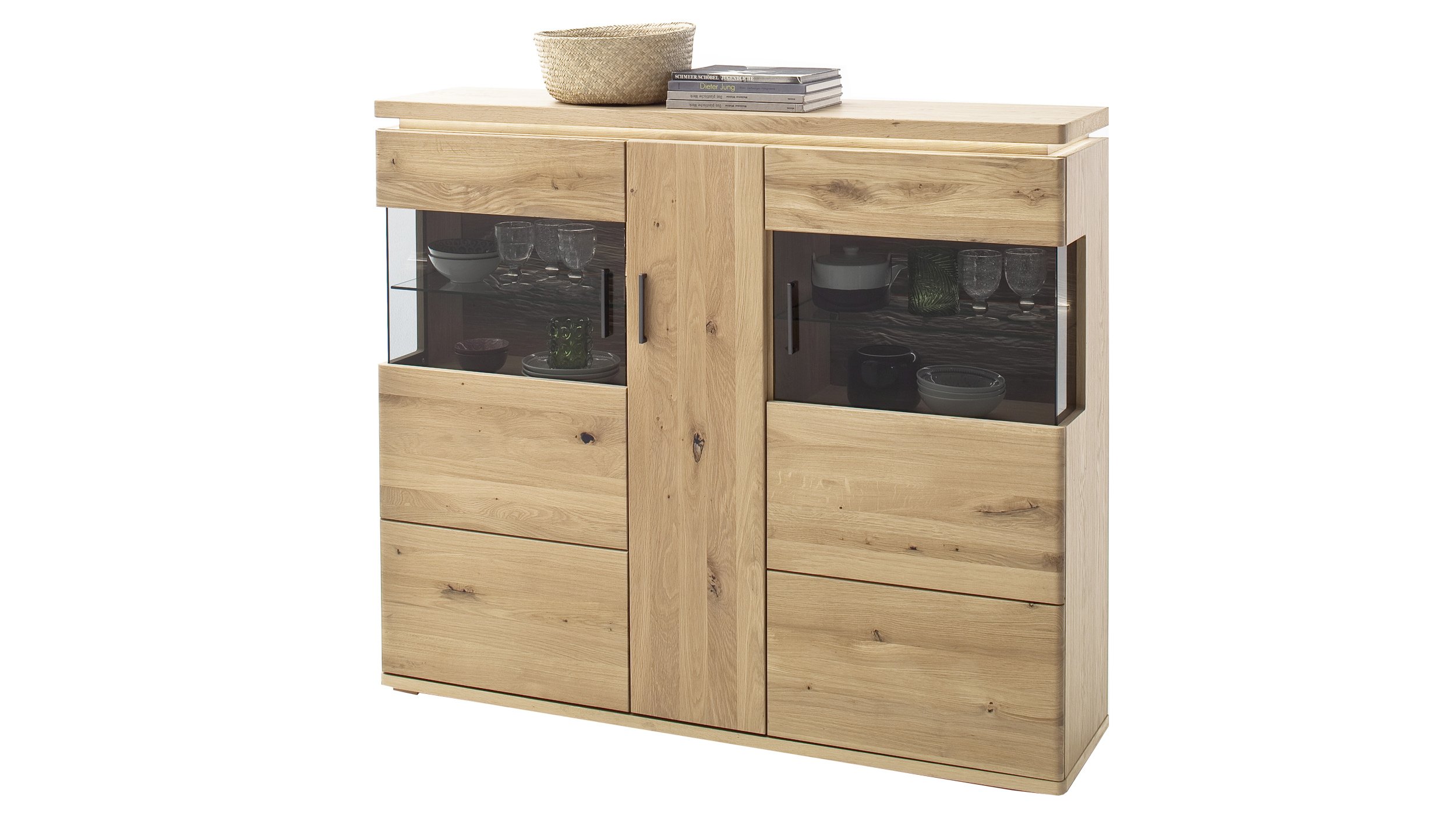 Highboard Balkeneiche geölt teilmassiv 128 cm - BARCELONA Highboard Balkeneiche Bianco teilmassiv 128 cm - BARCELONA