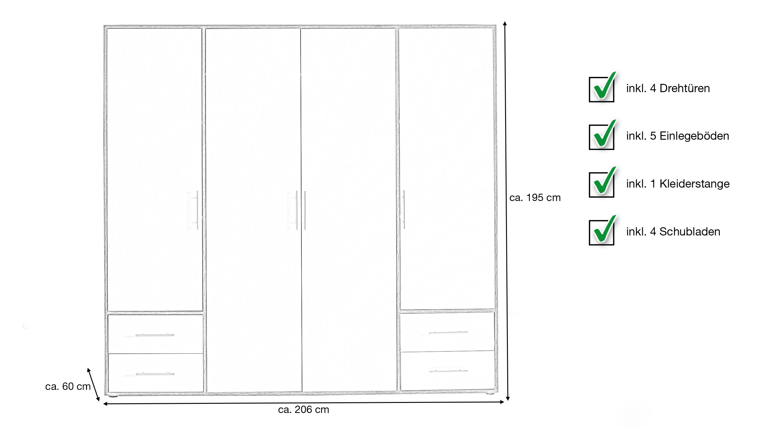 Kleiderschrank weiß - Sonoma Eiche - 206 cm - VALBORG