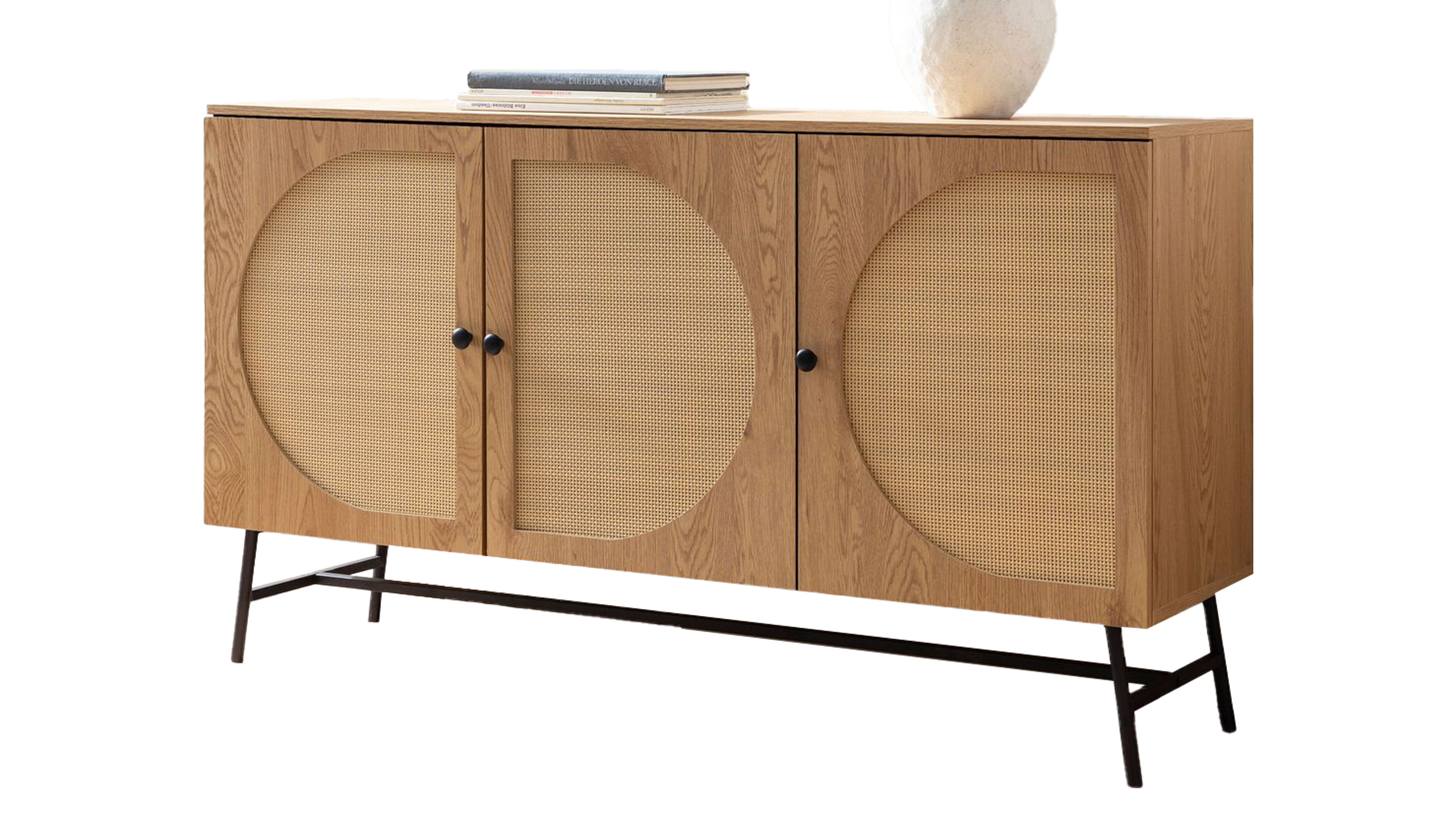 Sideboard Eiche Holzdekor - Rattan 140 cm - 3-türig - RATVAN Sideboard Eiche Holzdekor - Rattan 140 cm - 3-türig - RATVAN