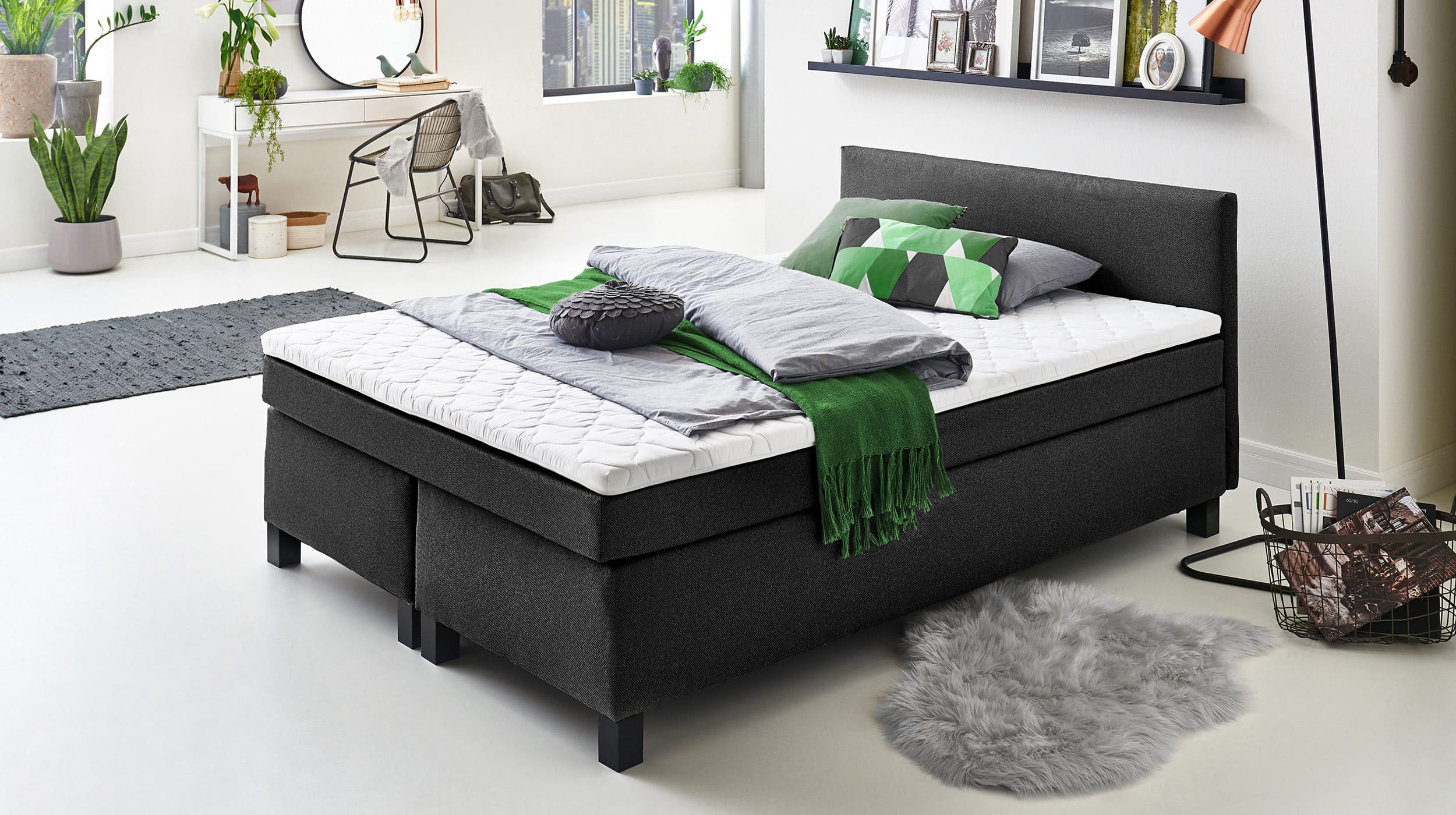 Boxspringbett 160 x 200 cm grau Stoffbezug - PHILLY