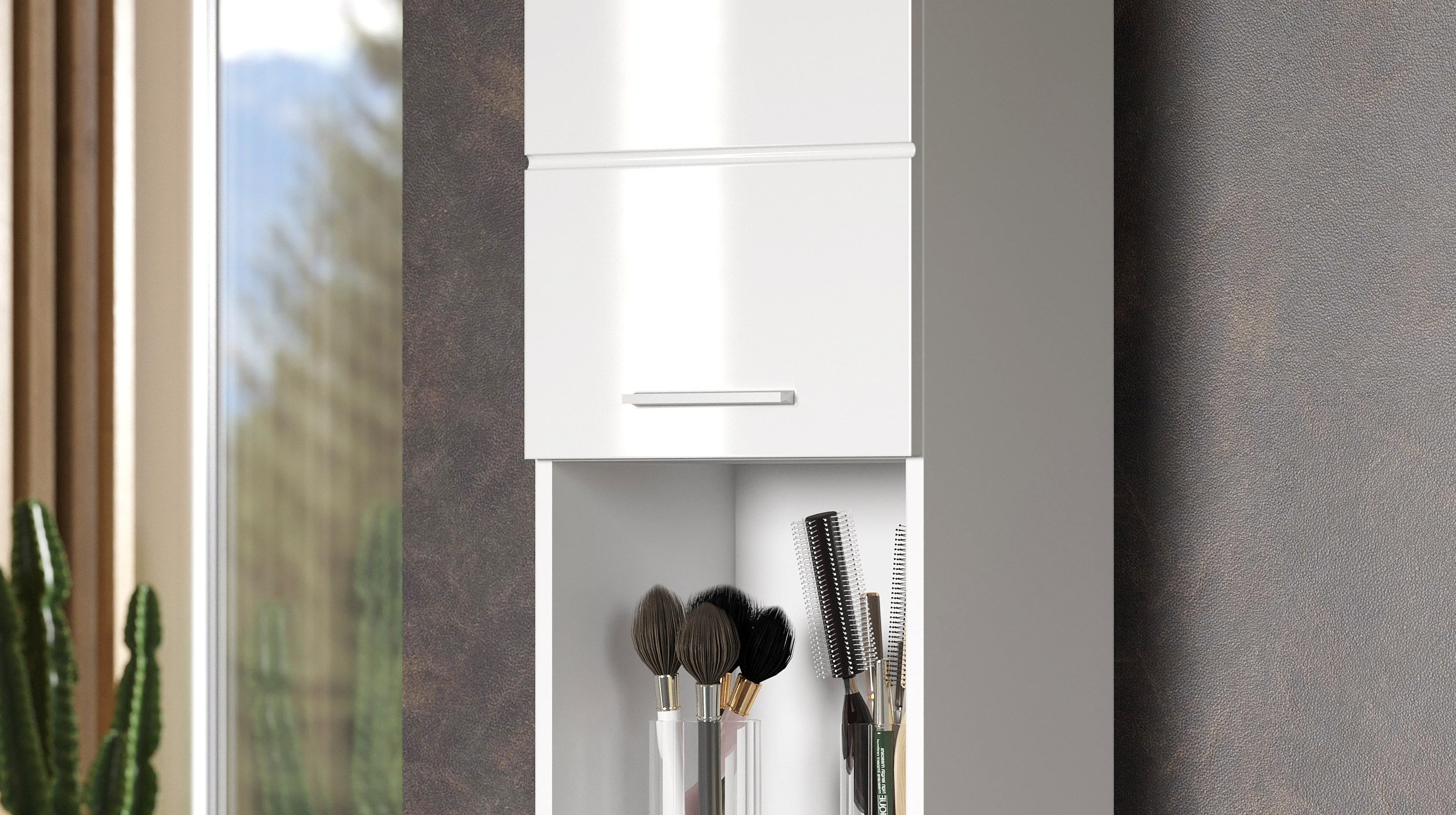Bad Hochschrank weiß hochglanz 2 Türen Breite 37 cm - AMANDA