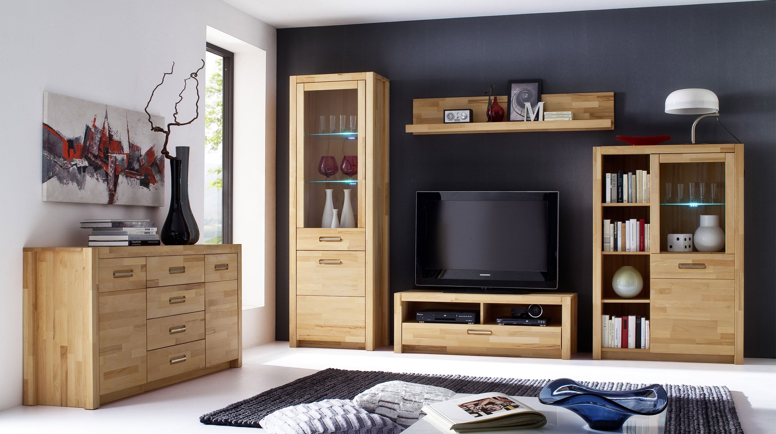 Sideboard mit 4 Schubladen Kernbuche massiv geölt 163 cm - FENJA