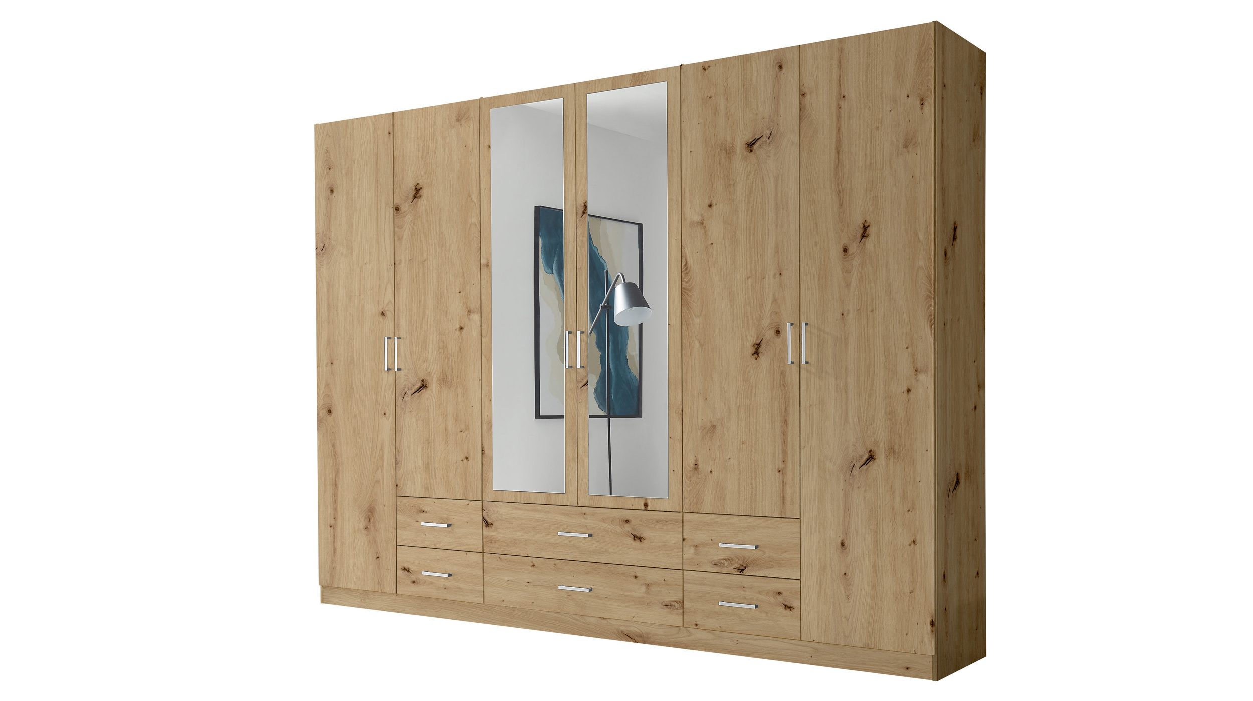 Kleiderschrank Artisan Eiche mit Spiegel - 271 cm - 6-türig - ELVA Kleiderschrank Artisan Eiche mit Spiegel - 271 cm - 6-türig - ELVA