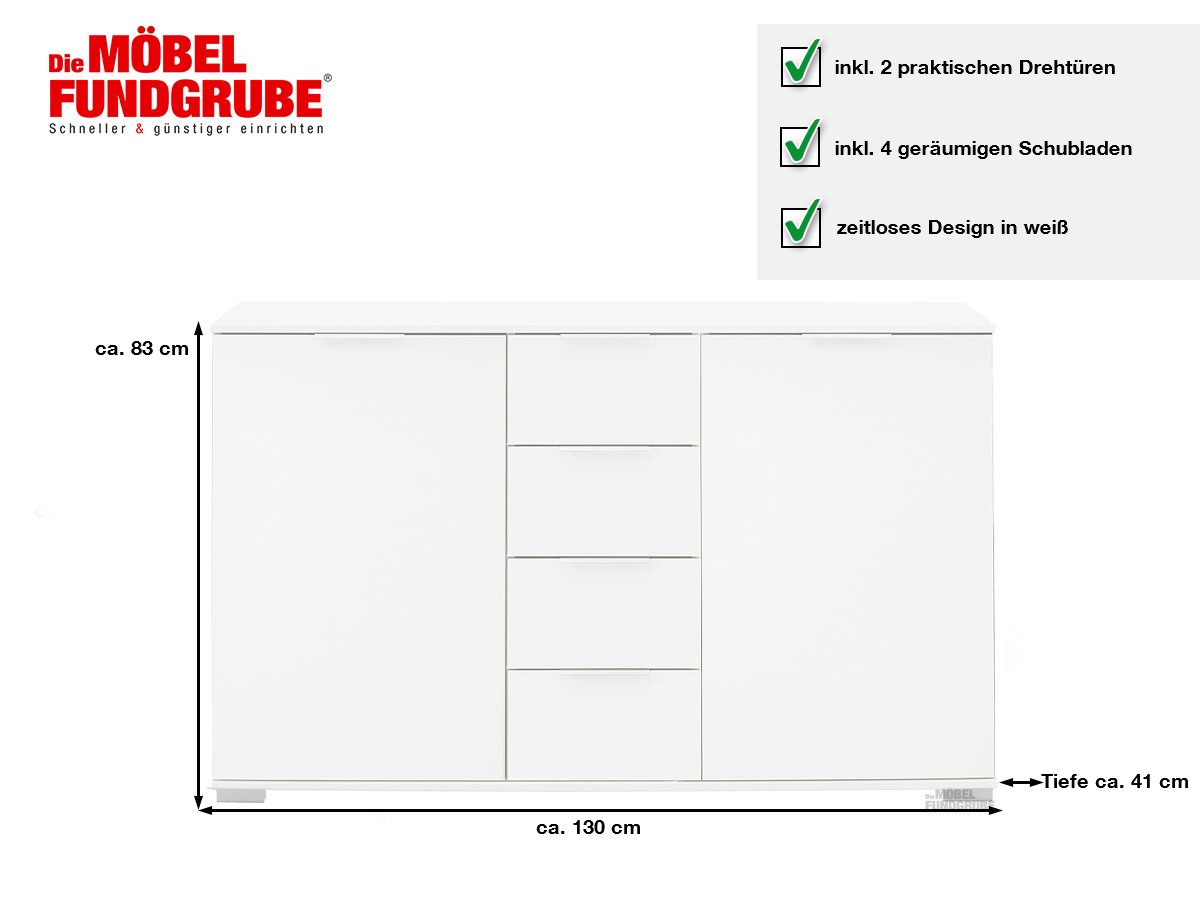 Sideboard weiß 130 cm mit 2 Türen - EASY PLUS