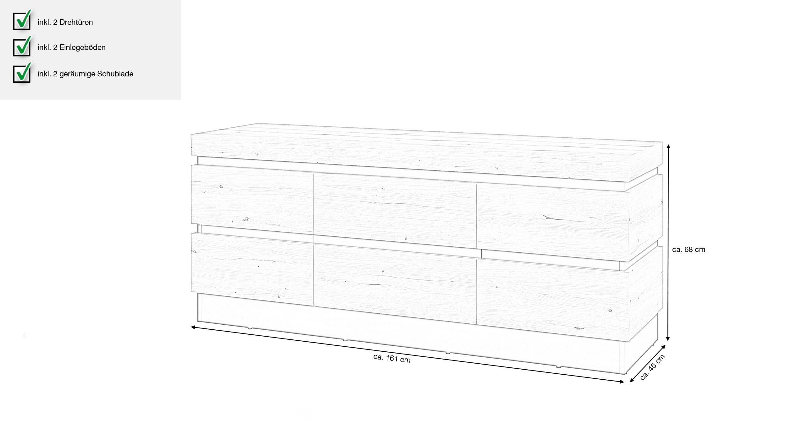 TV - Lowboard Coast Evoke Eiche - grau 161 cm - CORTE