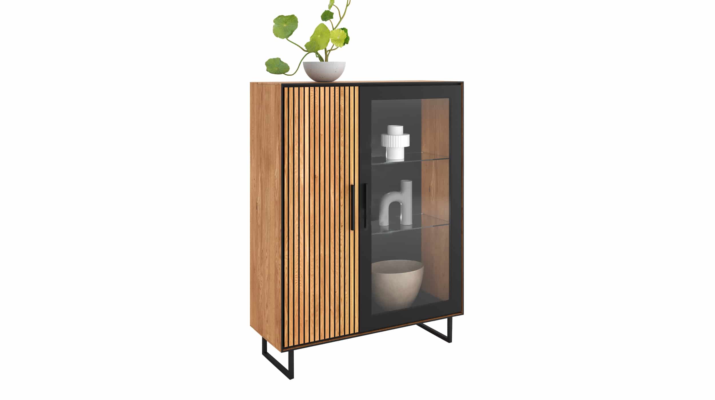 Vitrine mit Glastür Eiche teilmassiv geölt Breite 102 cm - BELLA Vitrine mit Glastür Eiche geölt 102 cm - BELLA