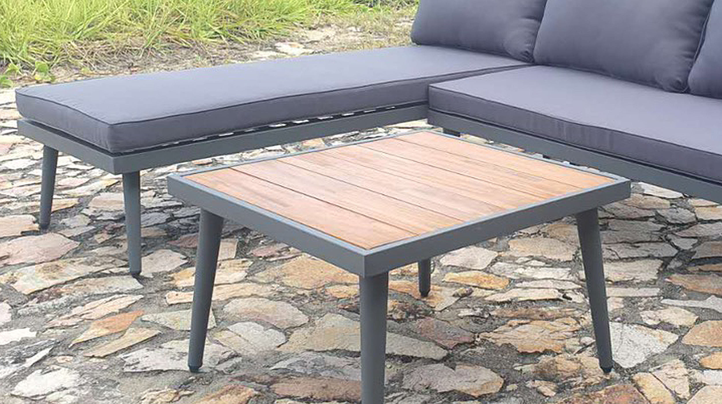 Gartenmöbel Set 216 x 147 cm grau - Akazien-Optik - SAVINA