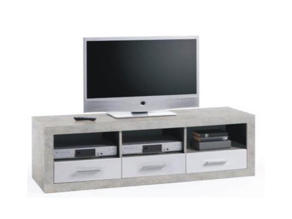 TV - Lowboard weiß hochglanz - Betonoptik 147 cm TV - Board - STONE TV - Lowboard weiß hochglanz - Betonoptik 147 cm TV - Board - STONE