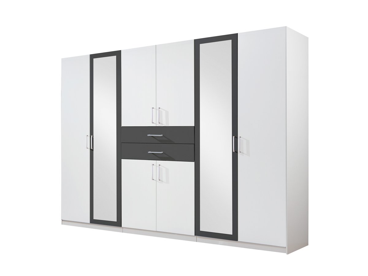 Kleiderschrank mit Spiegel - weiß - graphit - 270 cm - DIVER Kleiderschrank Spiegel 270 cm Alpinweiß - graphit - DIVER