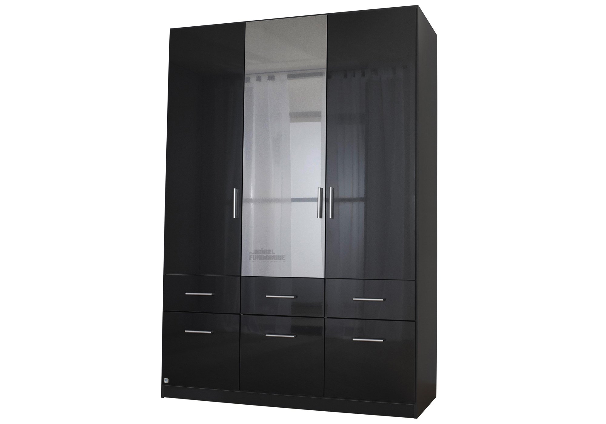 Kleiderschrank mit Spiegel - hochglanz grau - 136 cm - rauch - CELLE Kleiderschrank grau hochglanz 136 cm mit Spiegel - CELLE