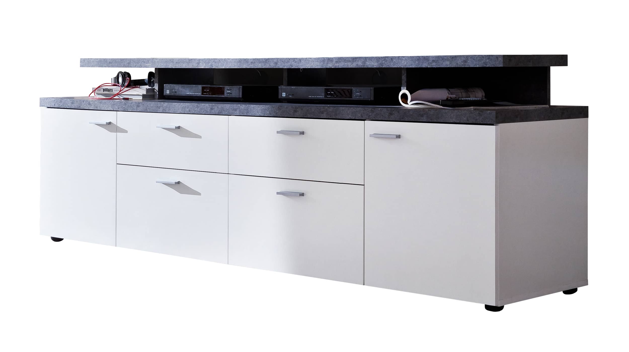 TV-Lowboard weiß - Steinoptik dunkel 180 cm - MOOD TV-Lowboard weiß - Stone dunkel 180 cm - MOOD