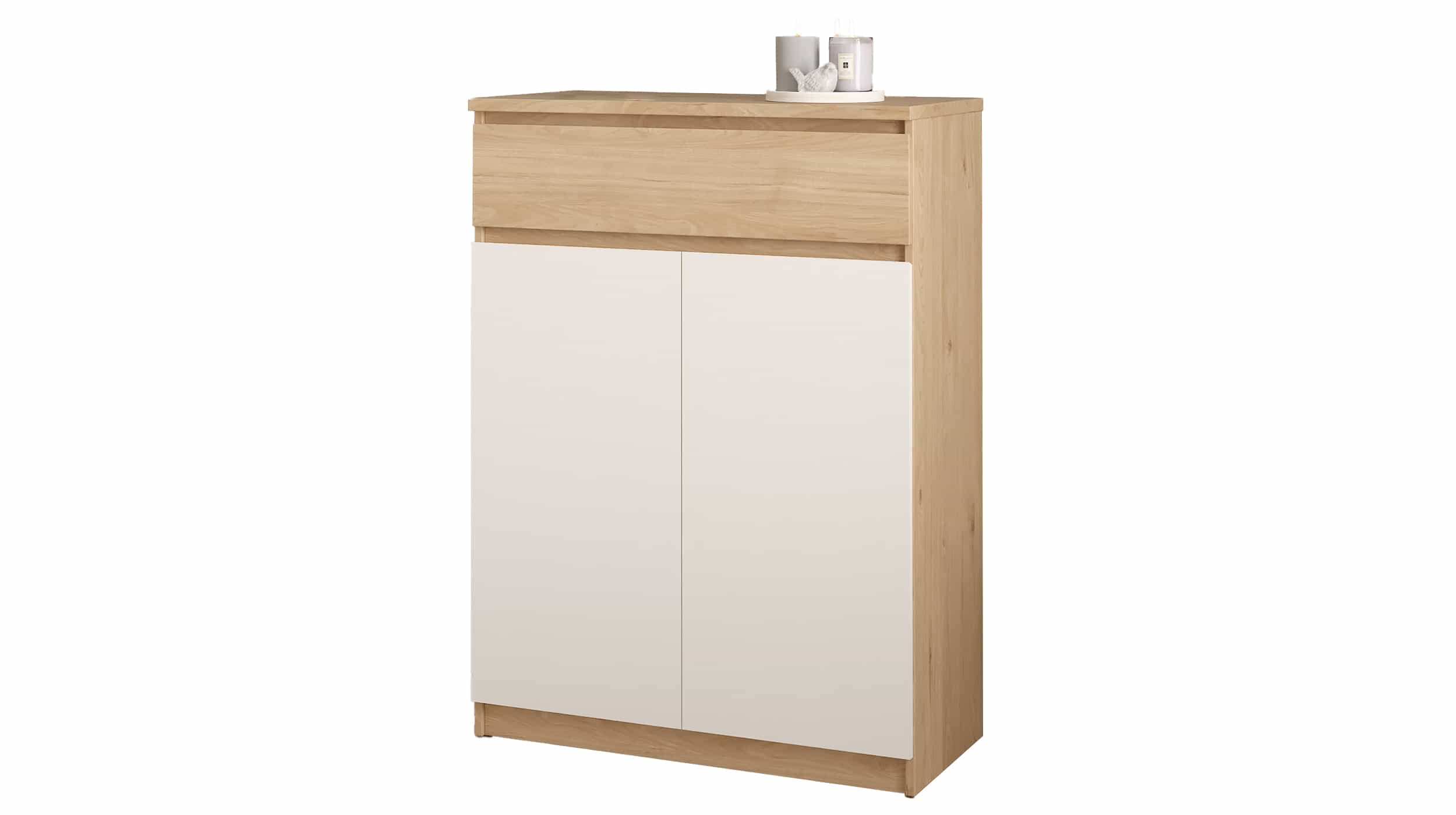 Schuhschrank Jackson Hickory weiß 80 x 111 cm - NAIA Schuhschrank Jackson Hickory weiß 80 x 111 cm - NAIA