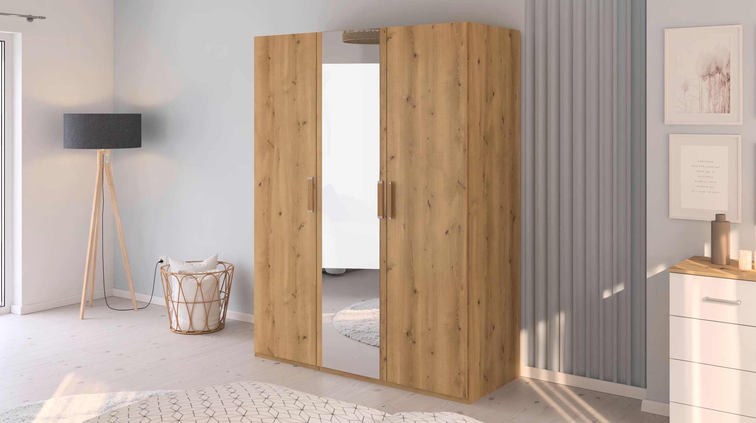 Kleiderschrank mit Spiegel - Asteiche - 151 cm - EVELYN