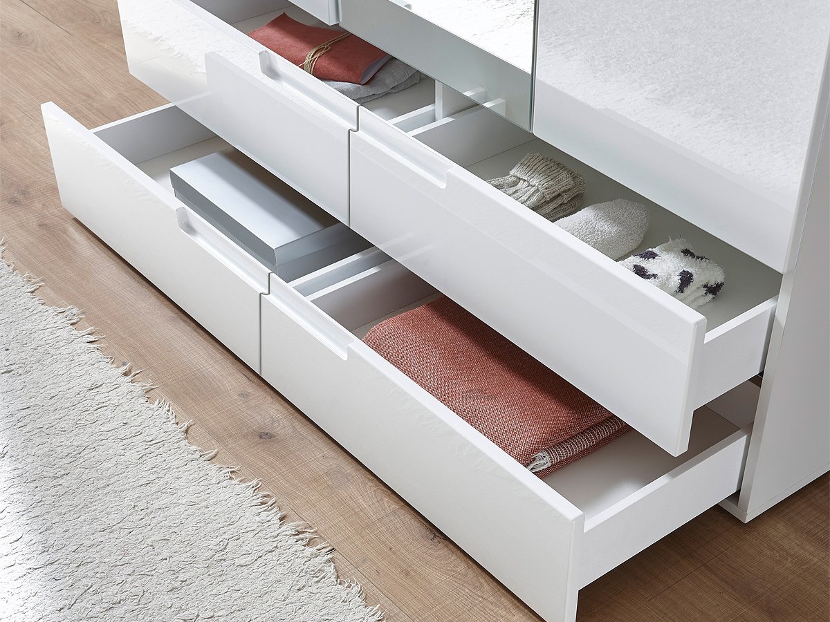 Kleiderschrank mit Spiegel - weiß hochglanz - 126 cm - SPICE