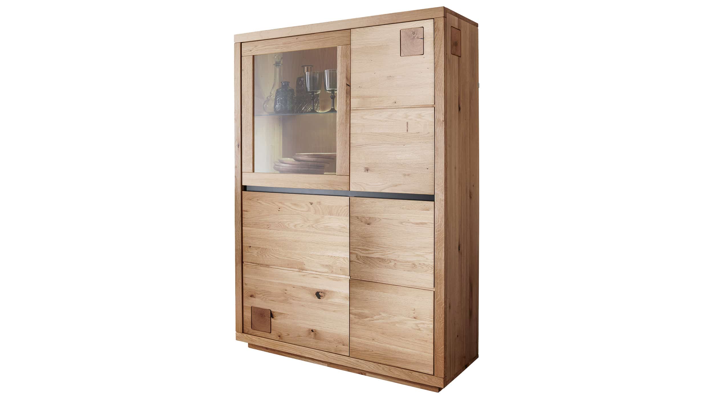 Highboard mit Glastür Wildeiche massiv geölt 103 cm - GIRONA Highboard mit Glastür Wildeiche massiv geölt 103 cm - GIRONA