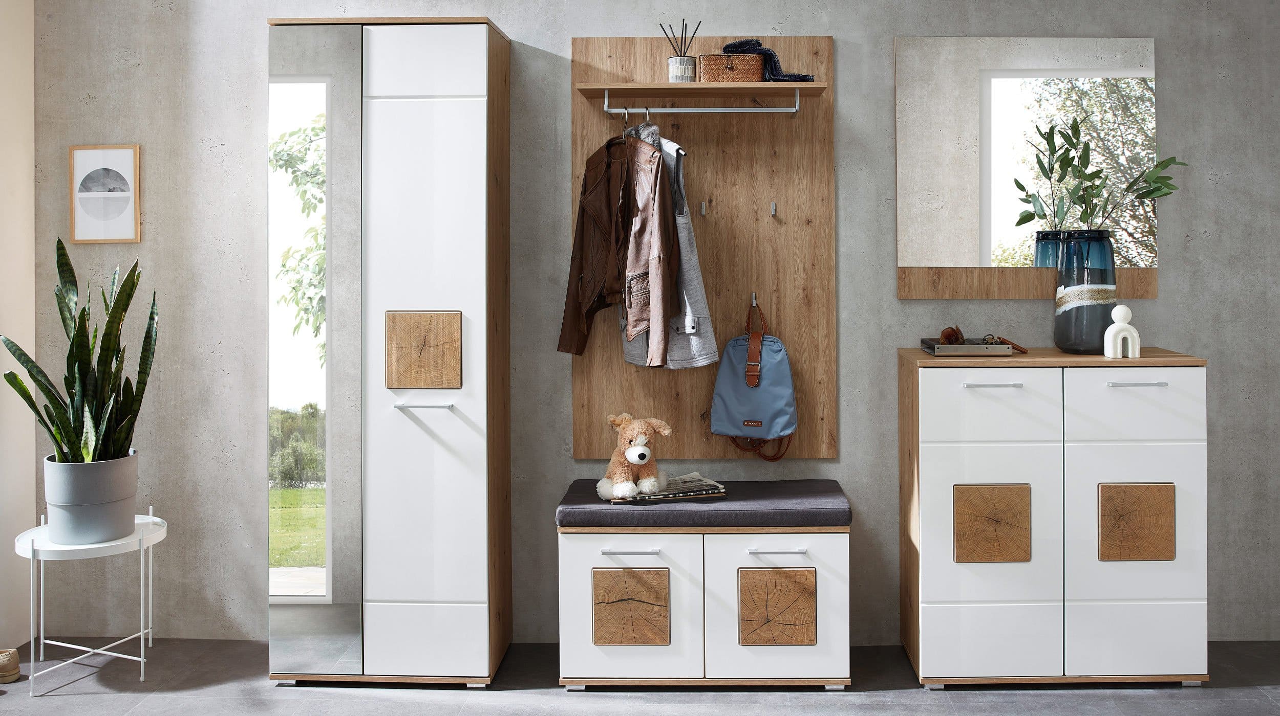 Garderobenschrank weiß hochglanz - Artisan Eiche 195 cm - FUN