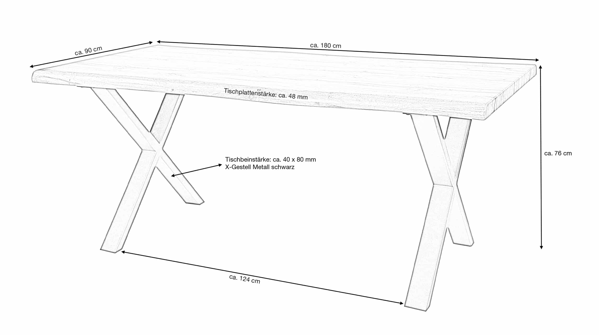Esstisch Baumkantentisch 180 x 90 cm Wildeiche - LENIA