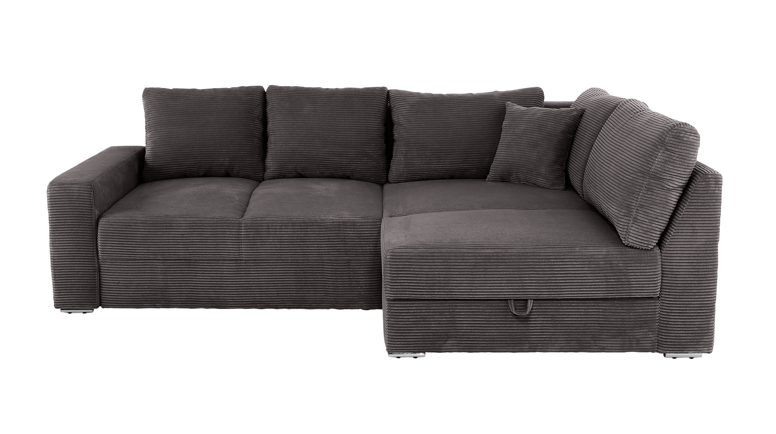 Ecksofa Cord Schlaffunktion grau - Bettkasten 260 cm - JANIS Ecksofa Cord Schlaffunktion grau - Bettkasten 260 cm - JANIS