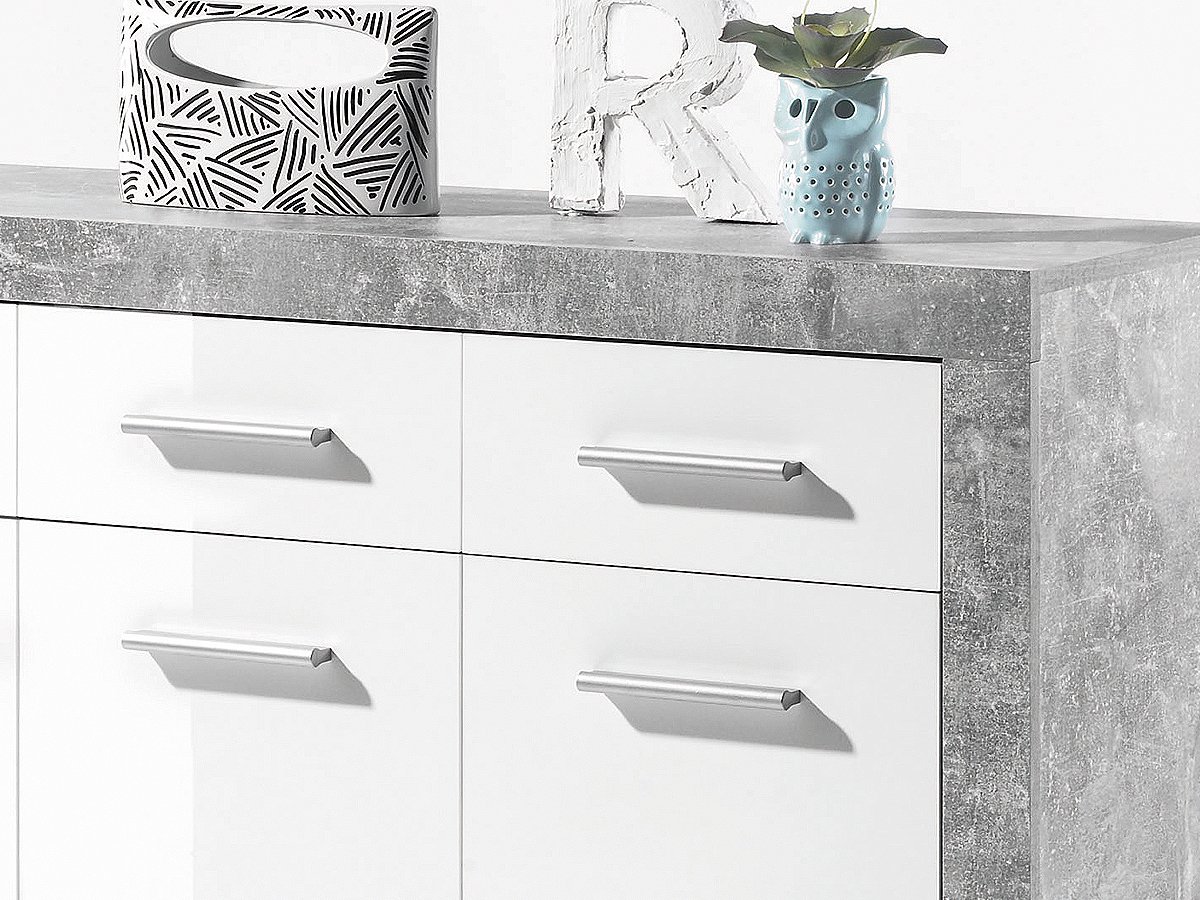 Kommode weiß hochglanz Betonoptik 117 cm - STONE