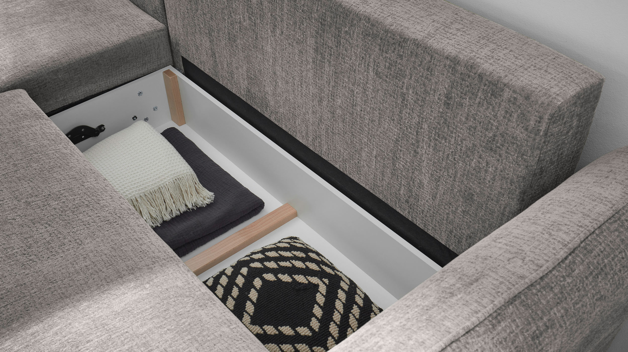 Ecksofa mit Schlaffunktion grau 286 x 192 cm - Bettkasten - HEYLAND
