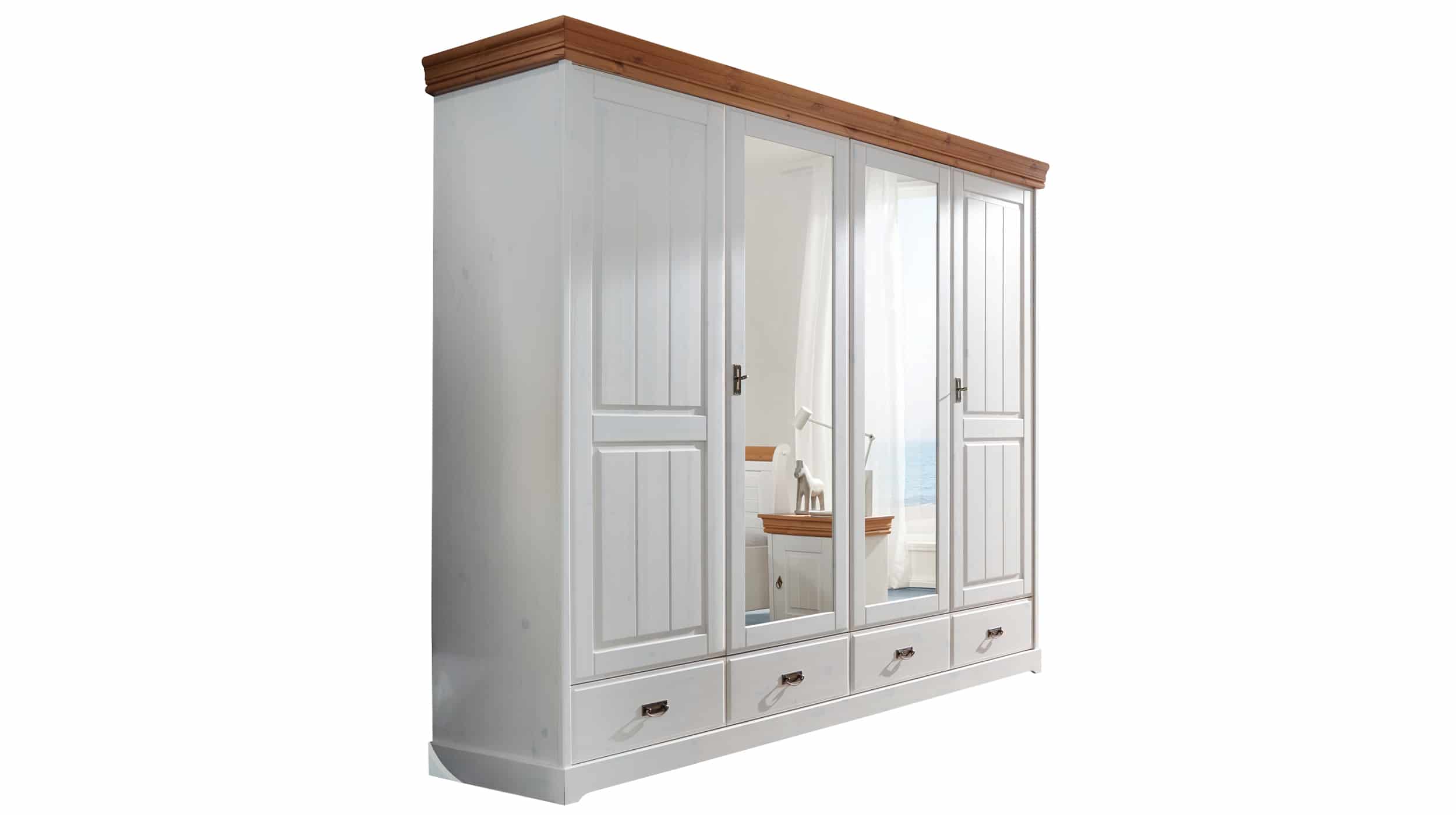 Kleiderschrank Spiegel - Kiefer Massivholz weiß - 255 cm - MATILDA Kleiderschrank Kiefer massiv weiß gewachst 255 cm - MATILDA