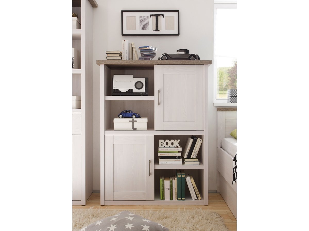 Highboard mit 2 Türen Pinie weiß - Trüffel 106 cm - LUCA