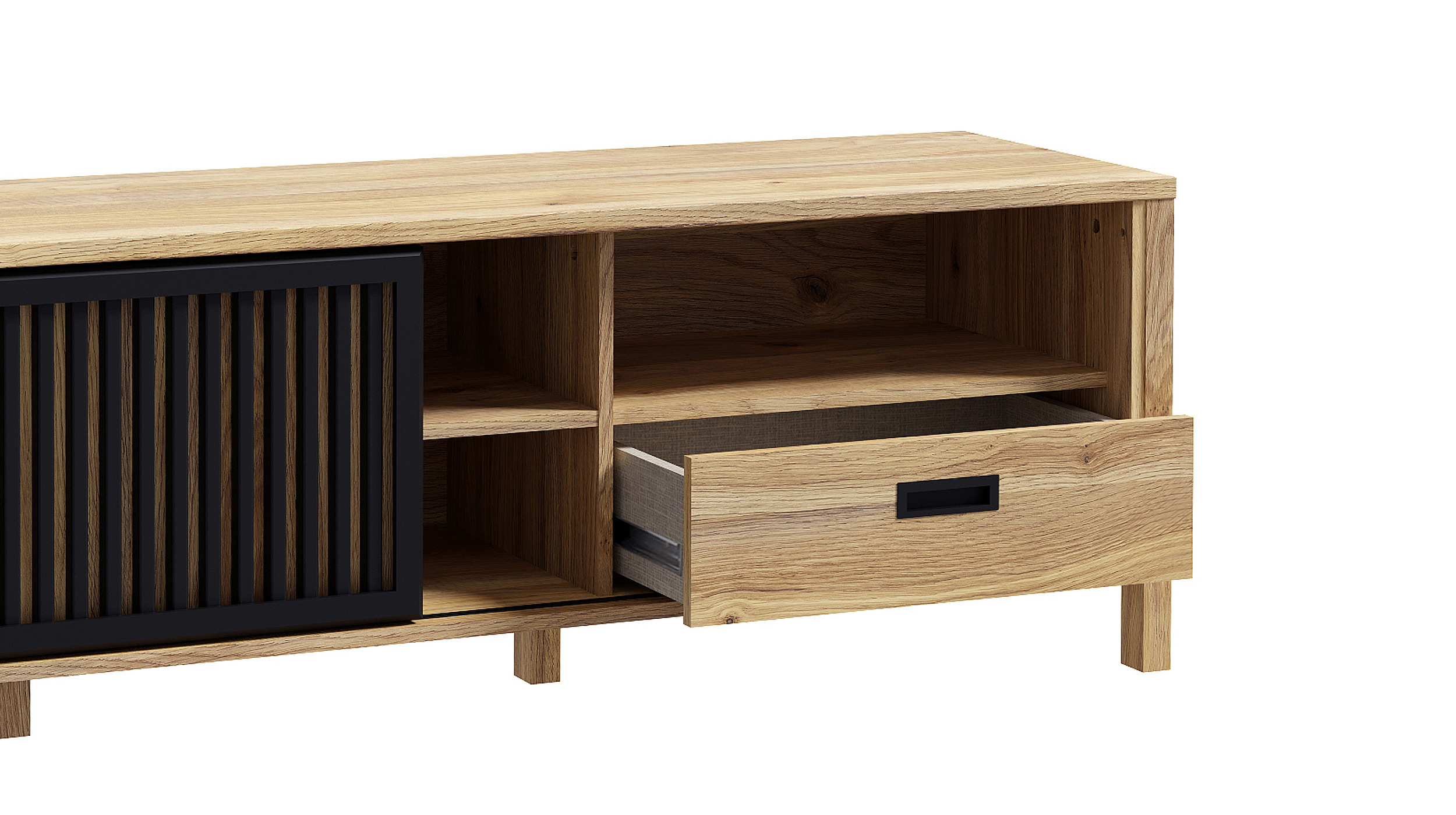 TV-Lowboard Mauvella  Eiche - schwarz 175 cm - JYTANA 