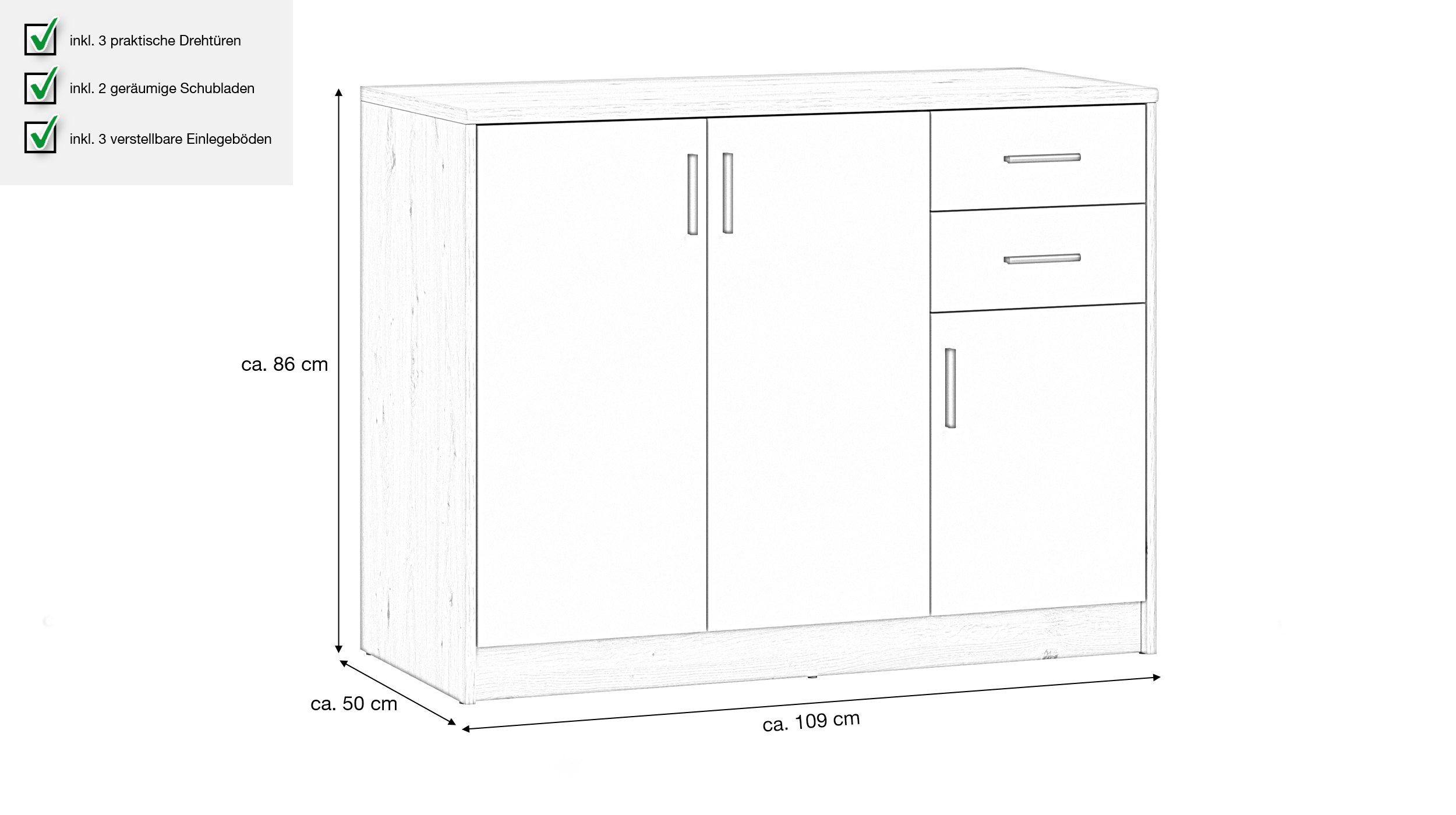 Kommode mit 2 Schubladen beige - Artisan Eiche 109 x 50 cm - NELLY