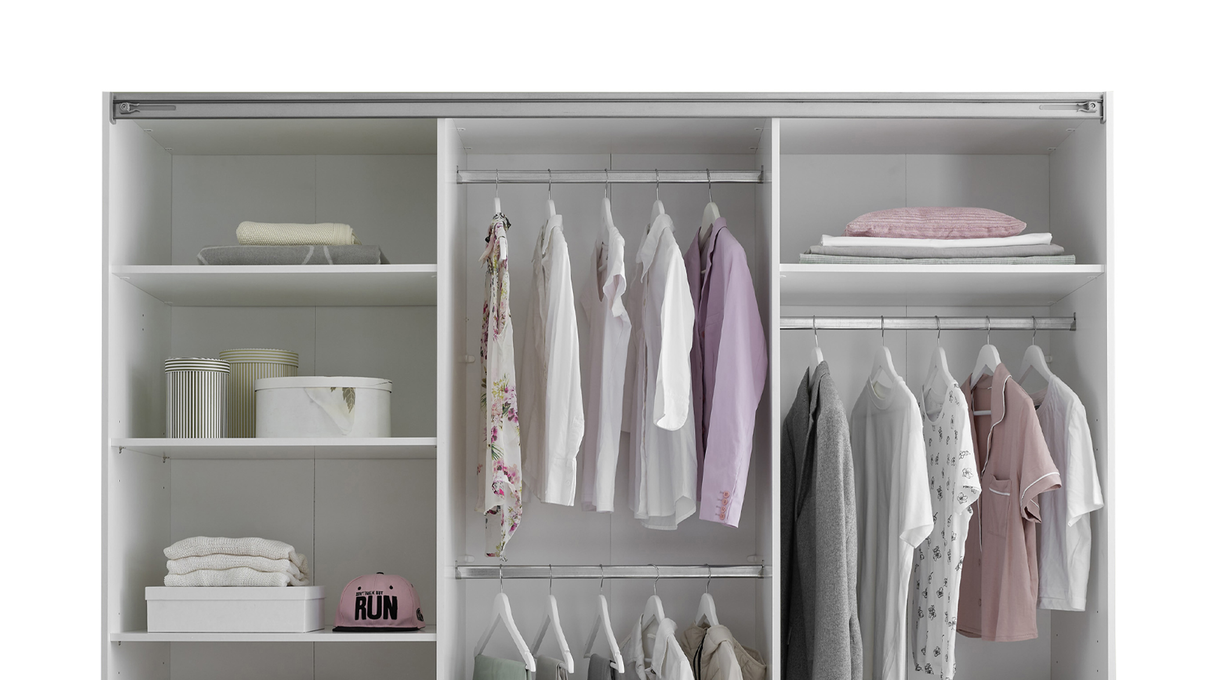 Schwebetürenschrank mit Spiegel weiß 215 cm - 3-türig - CARANO