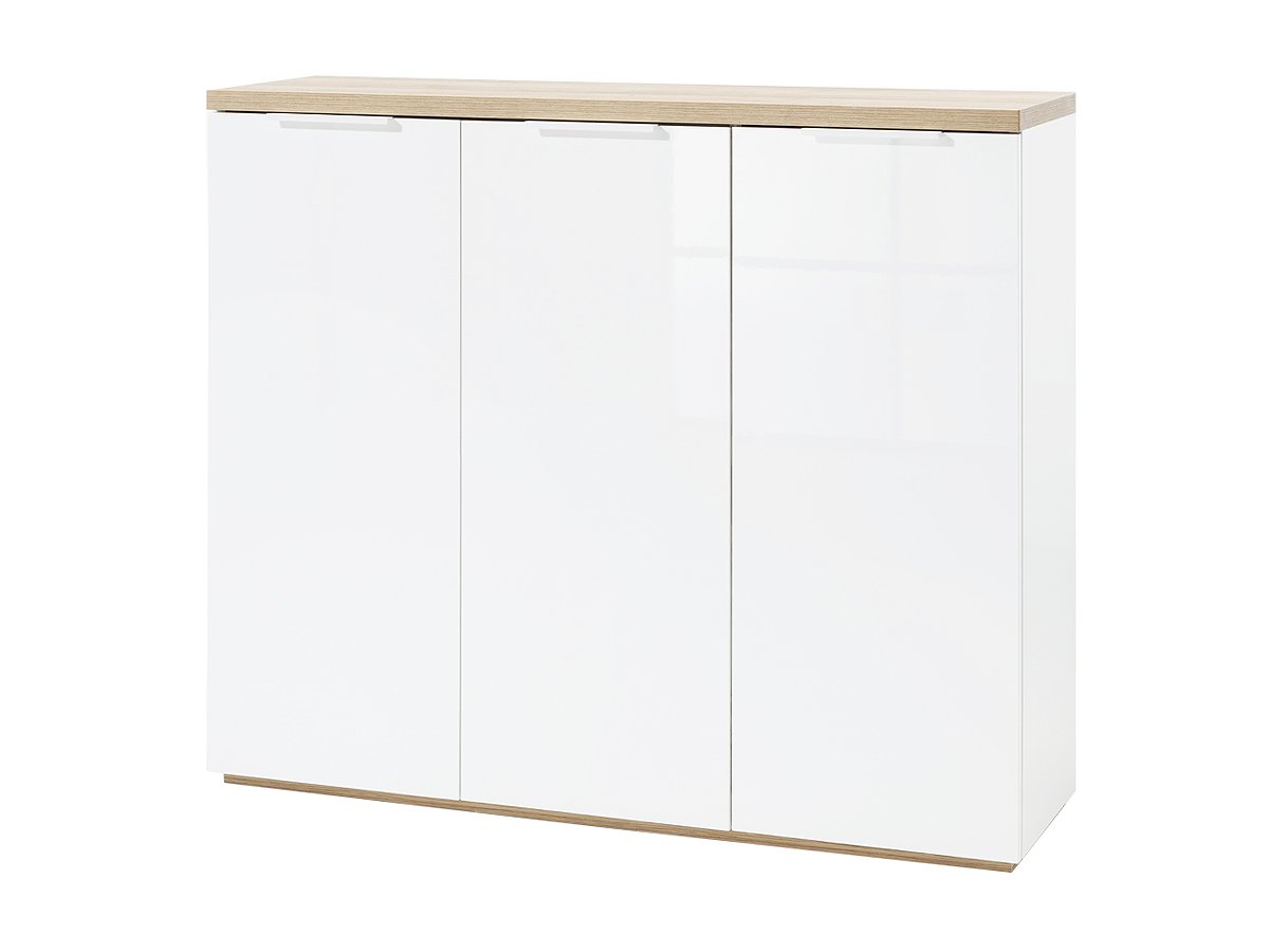 Kommode weiß hochglanz - Riviera Oak 120 cm - MUNDI Kommode Riviera Oak - weiß 3-türig 120 cm - MUNDI